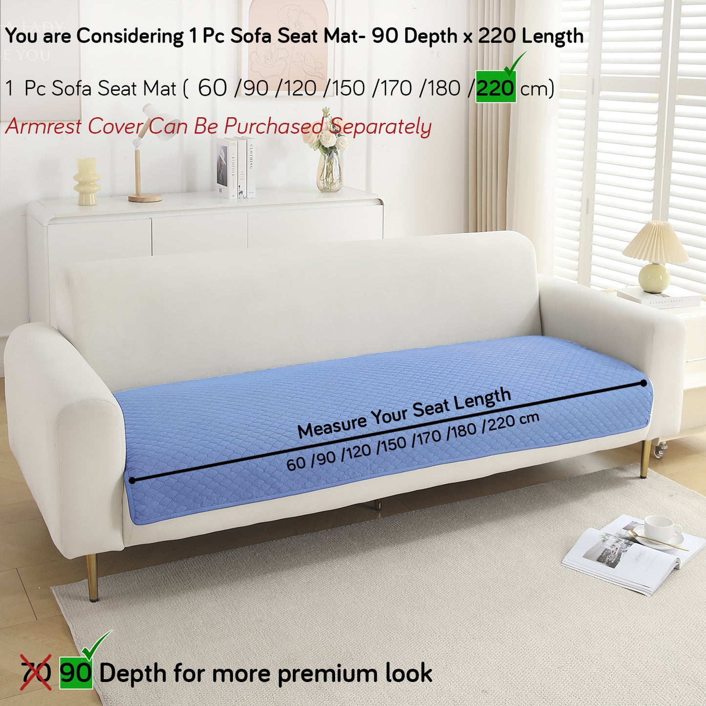 Polyester Quilted Sofa Cover Mats, Blue