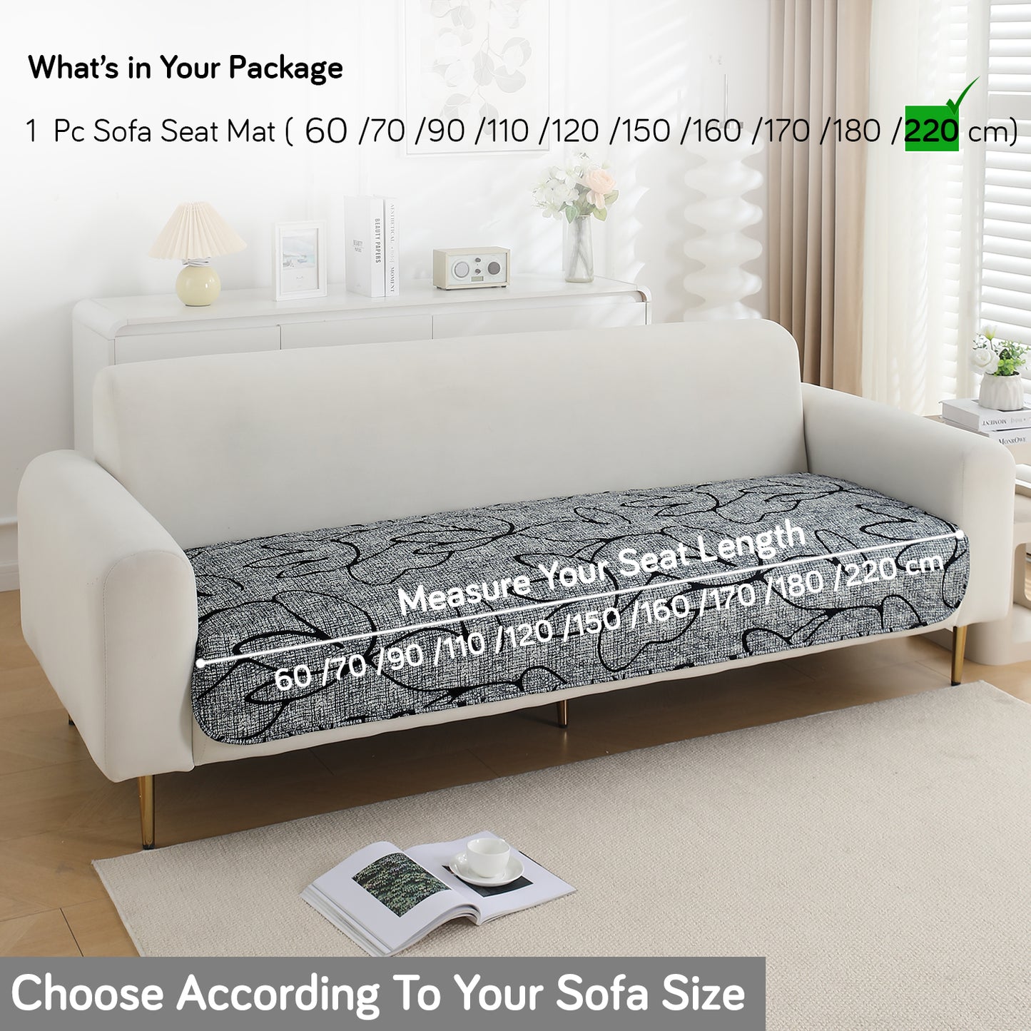 HOKIPO Water Repellent + Waterproof Quilted Sofa Mats, Intense Grey Abstract Floral
