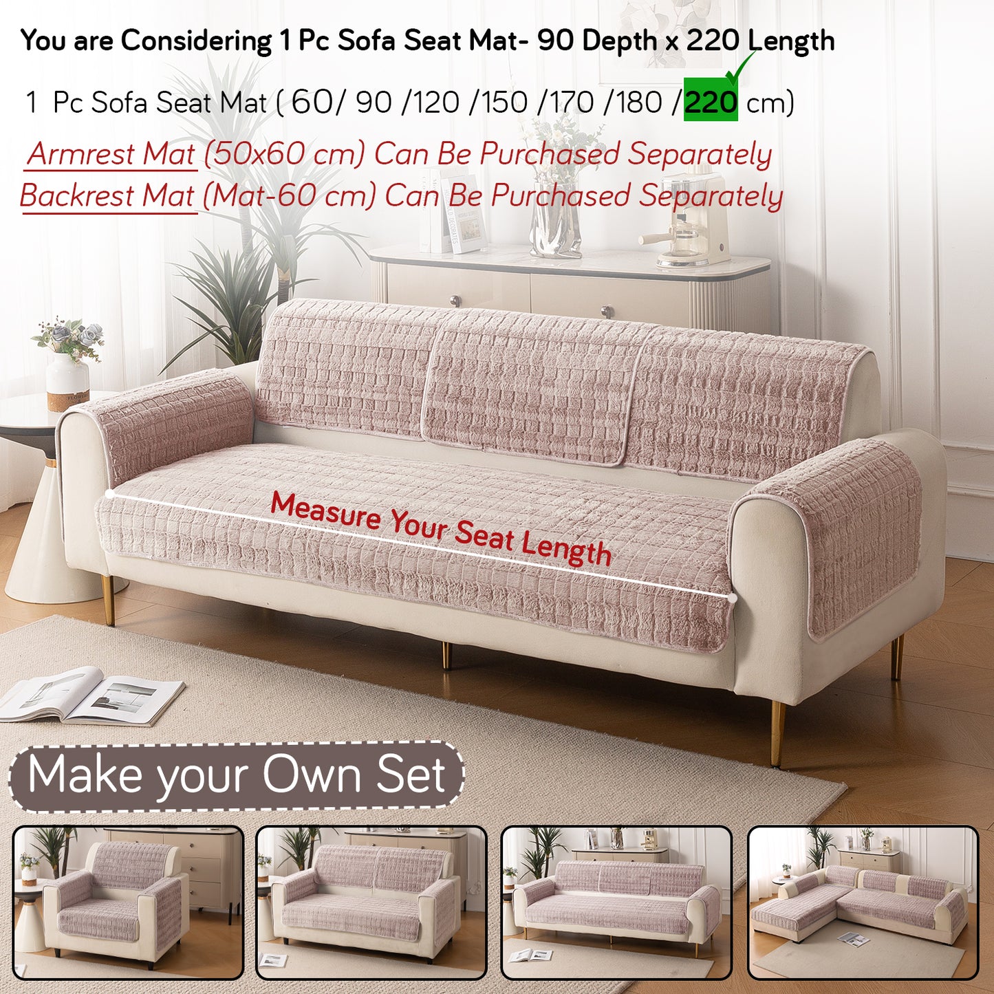 Premium Plush Anti Slip Sofa Cover Mat, Beige