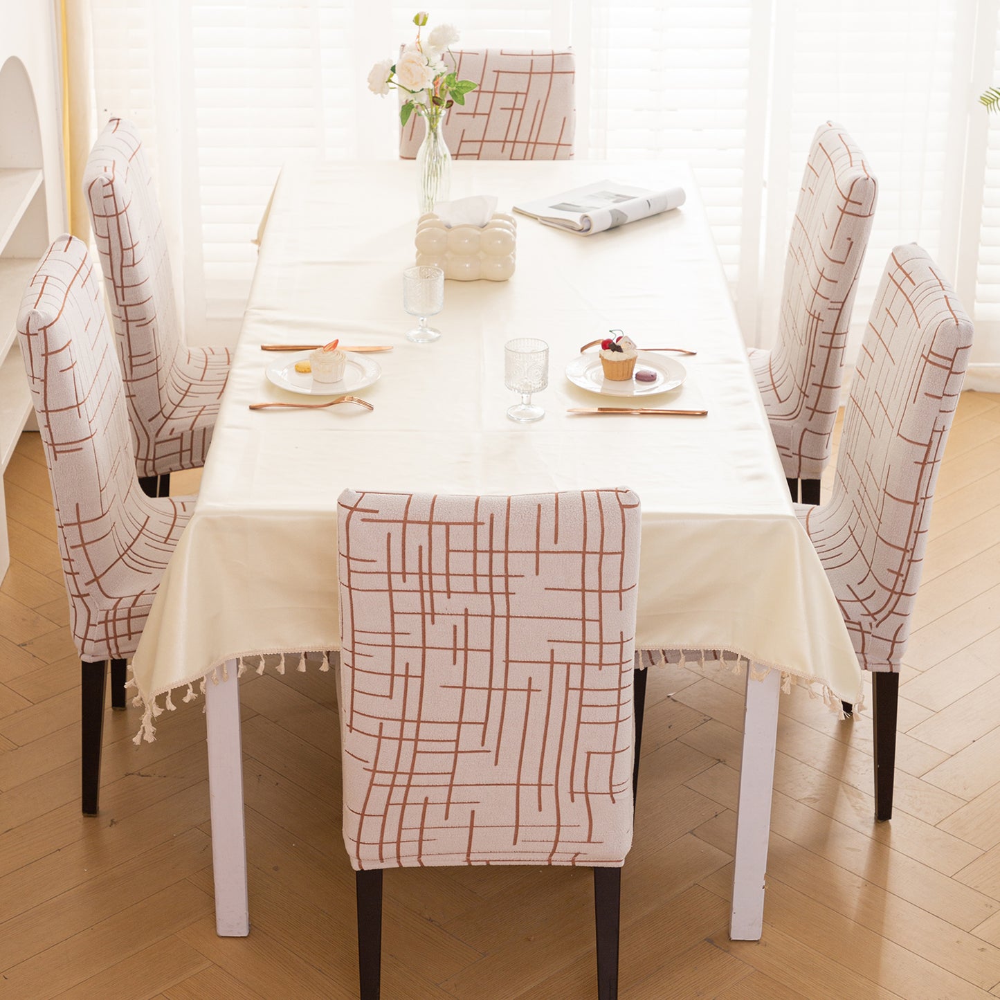 Crossline Series 180 GSM Jacquard Chair Cover Set 1/2/4/6, Rust Brown
