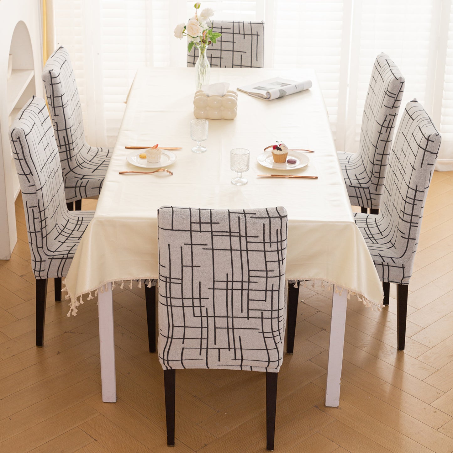 'Crossline Series' 180 GSM Jacquard Chair Cover Set 1/2/4/6, Dark Grey