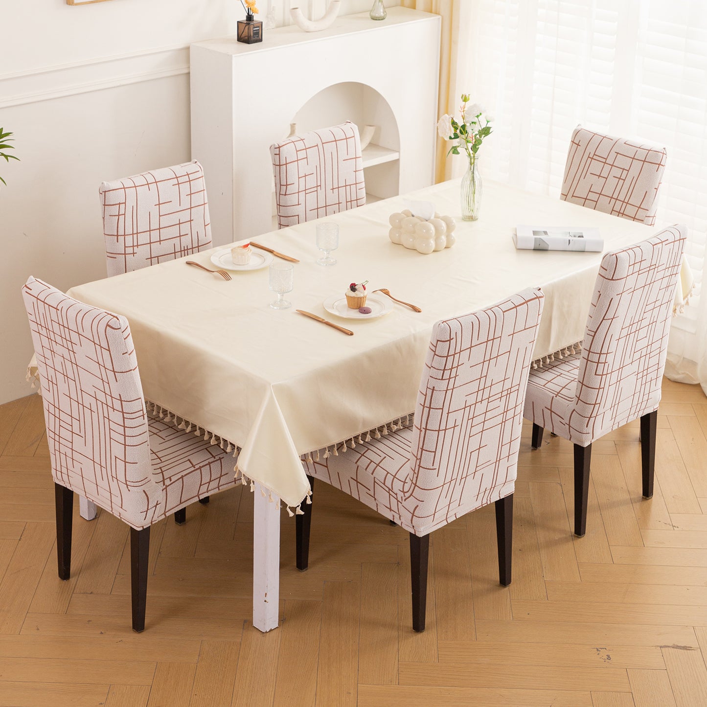 Crossline Series 180 GSM Jacquard Chair Cover Set 1/2/4/6, Rust Brown