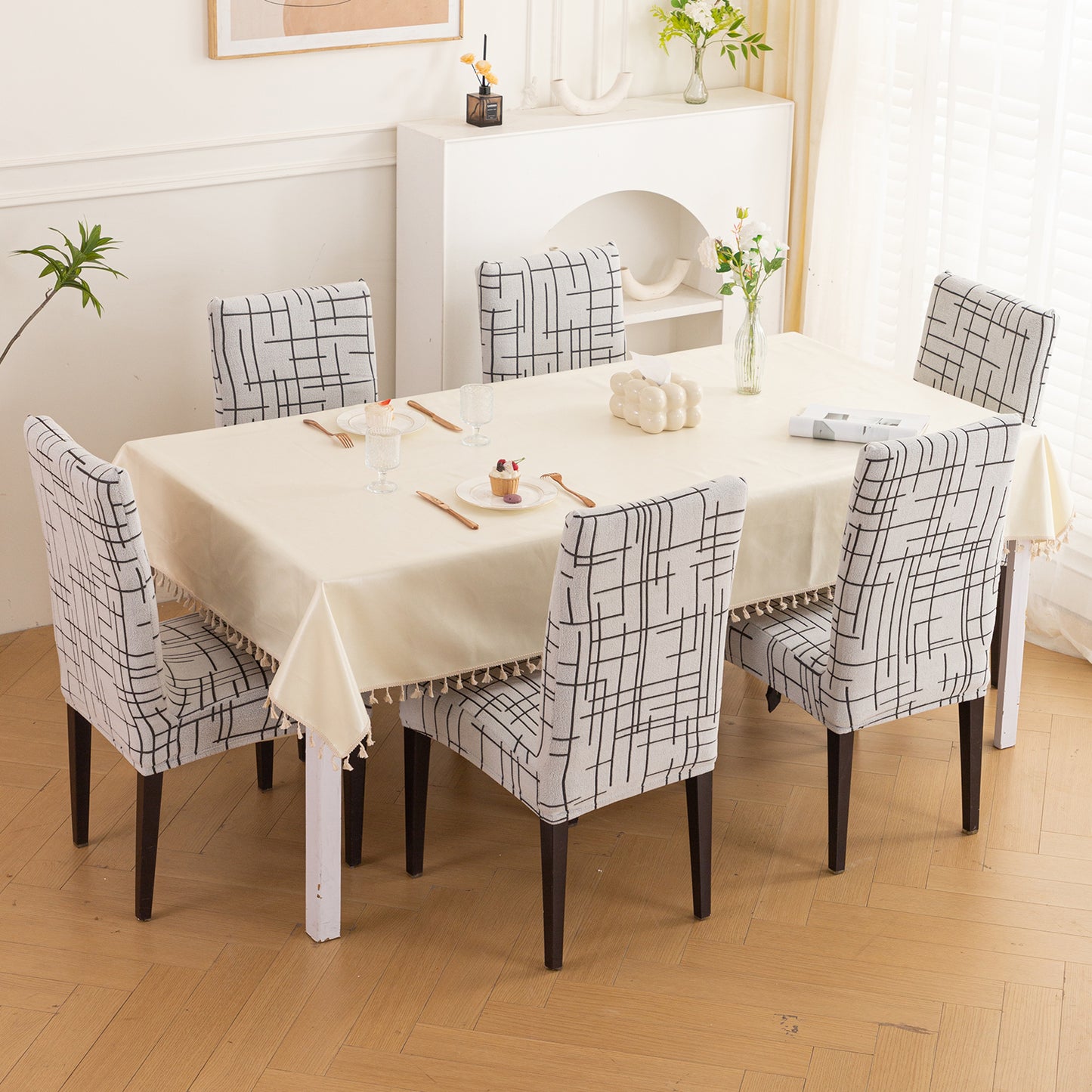 'Crossline Series' 180 GSM Jacquard Chair Cover Set 1/2/4/6, Dark Grey