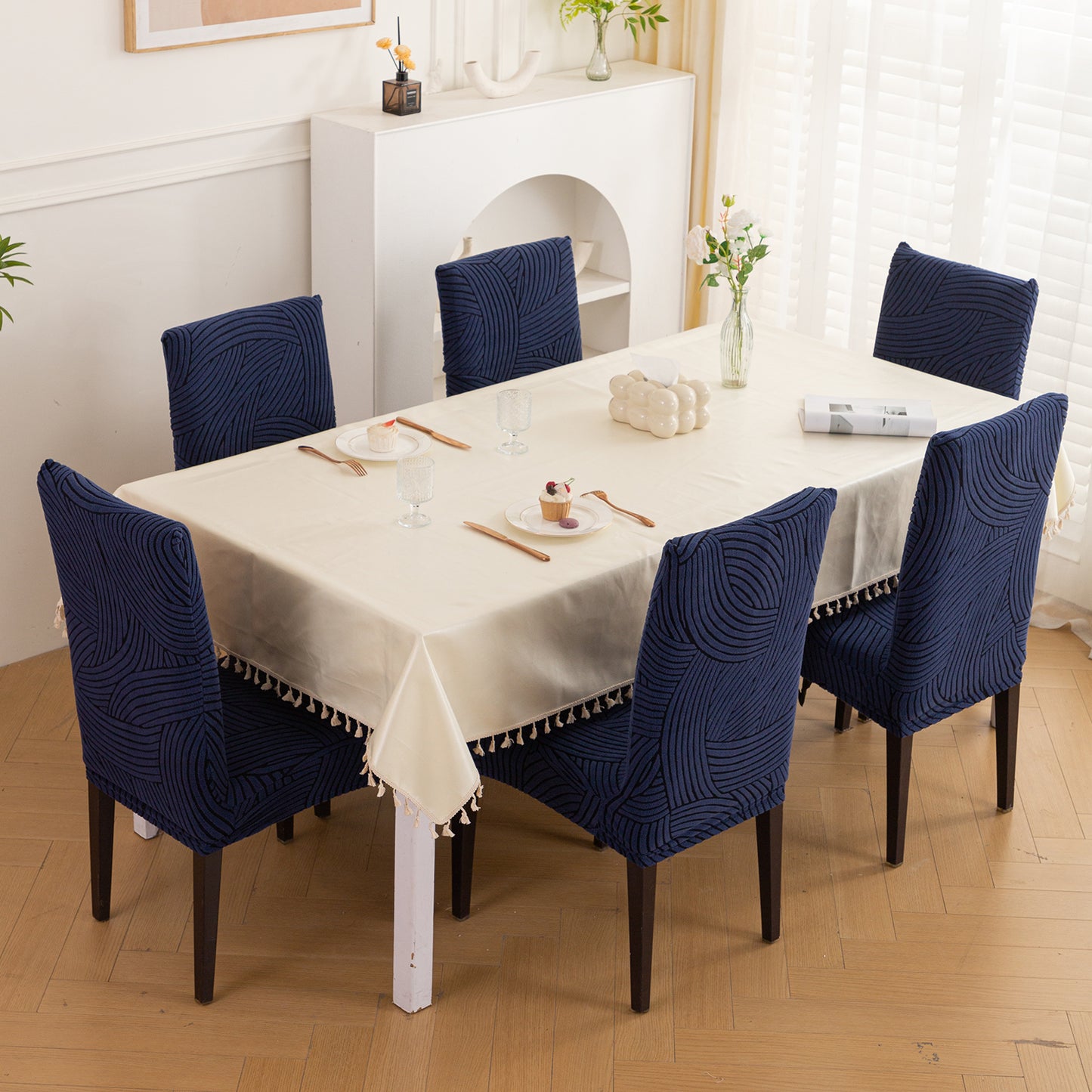 WaveLine Series 180 GSM Jacquard Chair Cover Set of 1/2/4/6, Royal Blue
