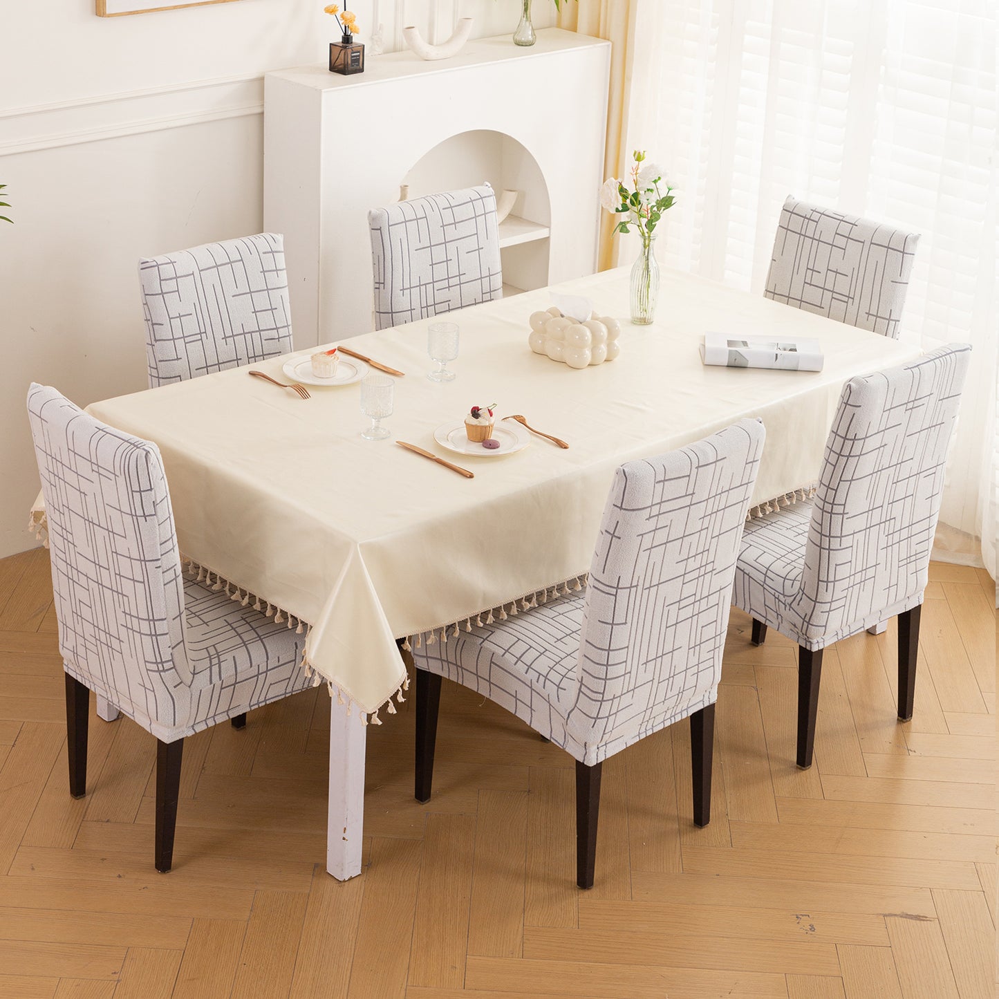 'Crossline Series' 180 GSM Jacquard Chair Cover Set 1/2/4/6, Light Grey