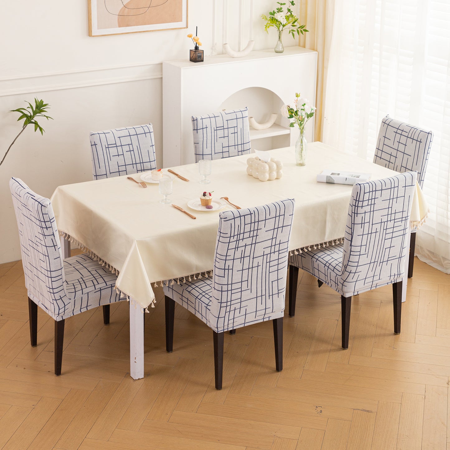 'Crossline Series' 180 GSM Jacquard Chair Cover Set 1/2/4/6, Navy Blue