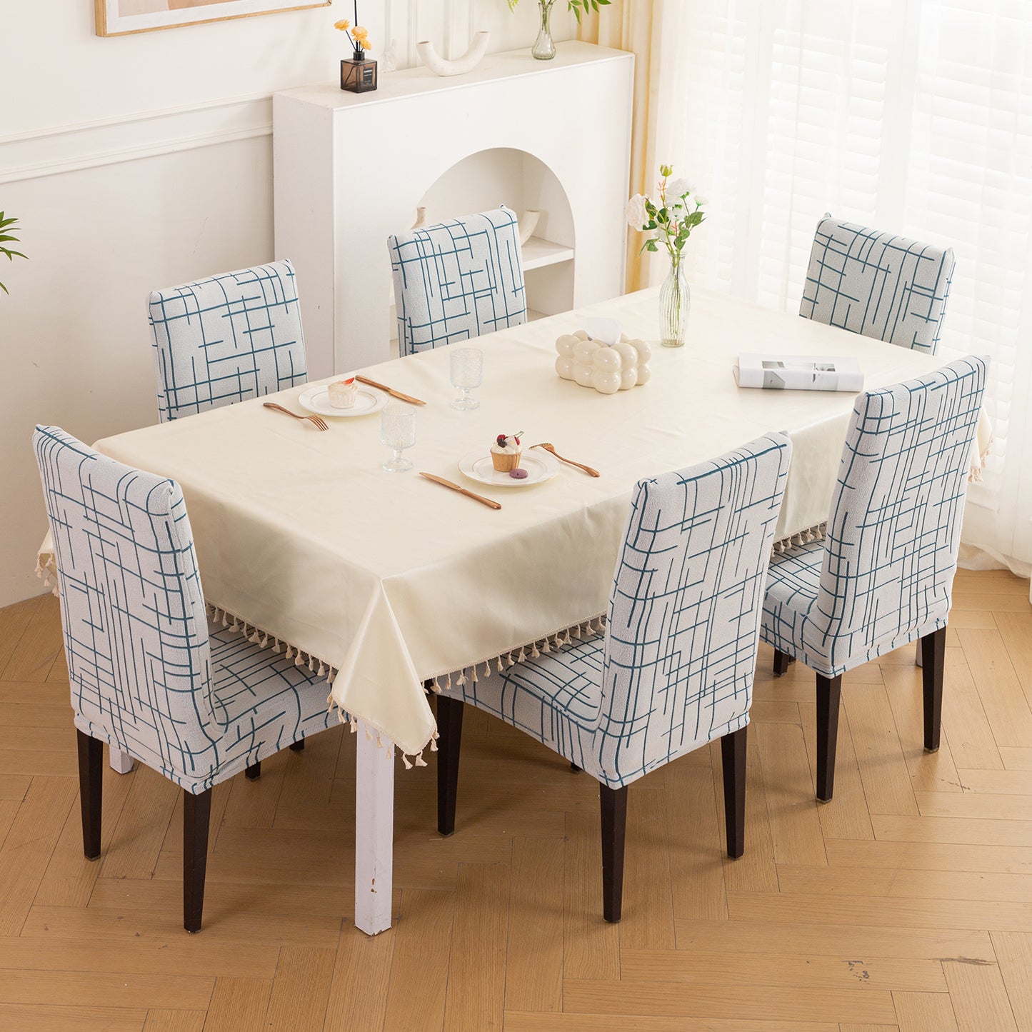 'Crossline Series' 180 GSM Jacquard Chair Cover Set 1/2/4/6, Teal Blue