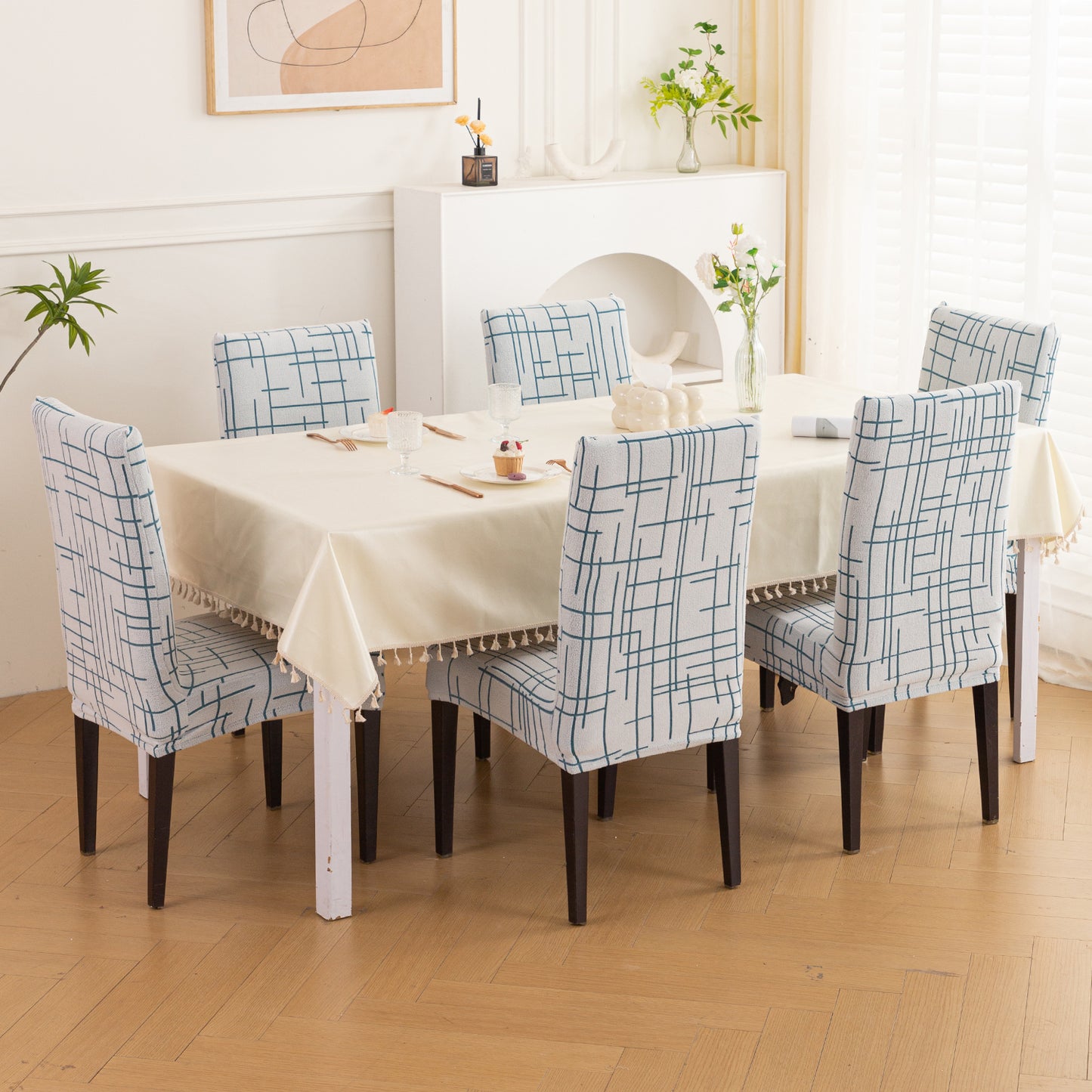 'Crossline Series' 180 GSM Jacquard Chair Cover Set 1/2/4/6, Teal Blue