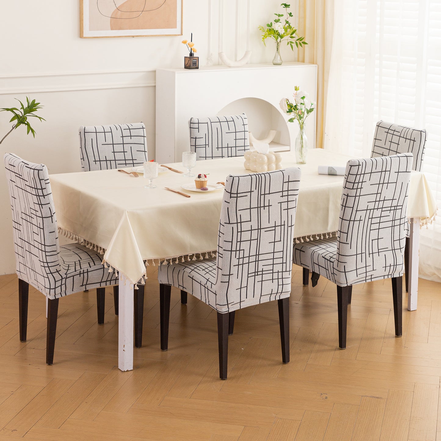 'Crossline Series' 180 GSM Jacquard Chair Cover Set 1/2/4/6, Dark Grey