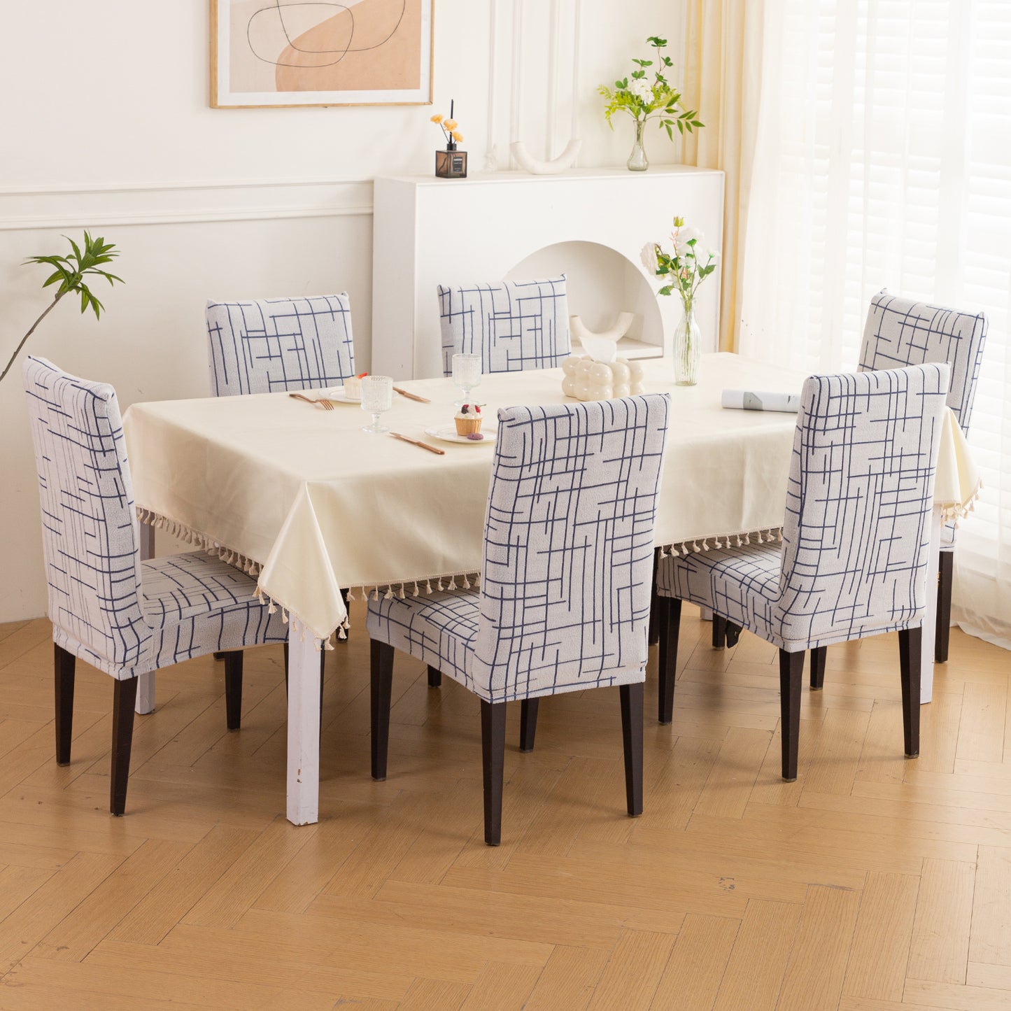 'Crossline Series' 180 GSM Jacquard Chair Cover Set 1/2/4/6, Navy Blue