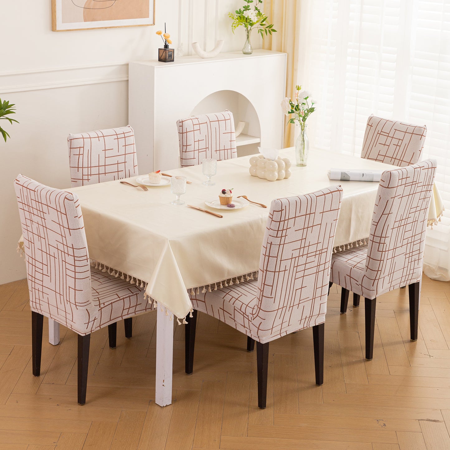 Crossline Series 180 GSM Jacquard Chair Cover Set 1/2/4/6, Rust Brown