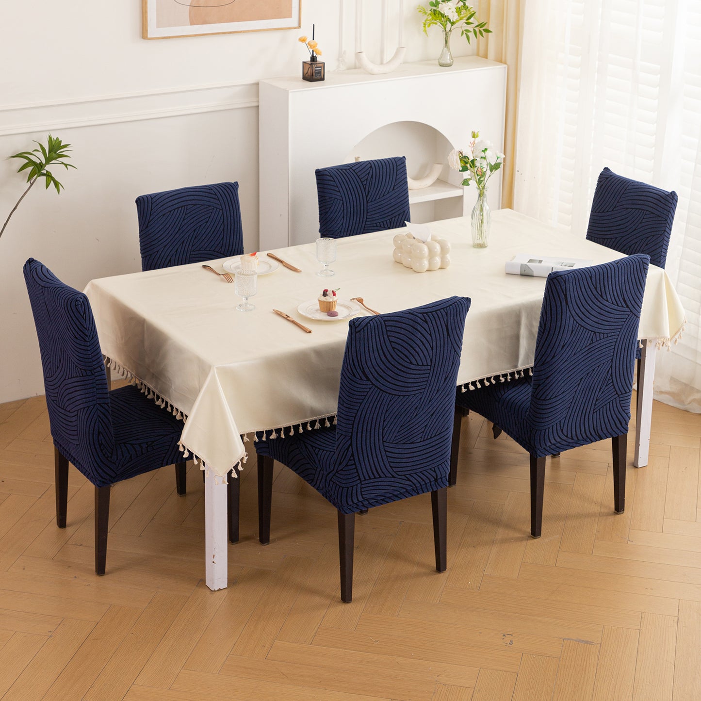 WaveLine Series 180 GSM Jacquard Chair Cover Set of 1/2/4/6, Royal Blue