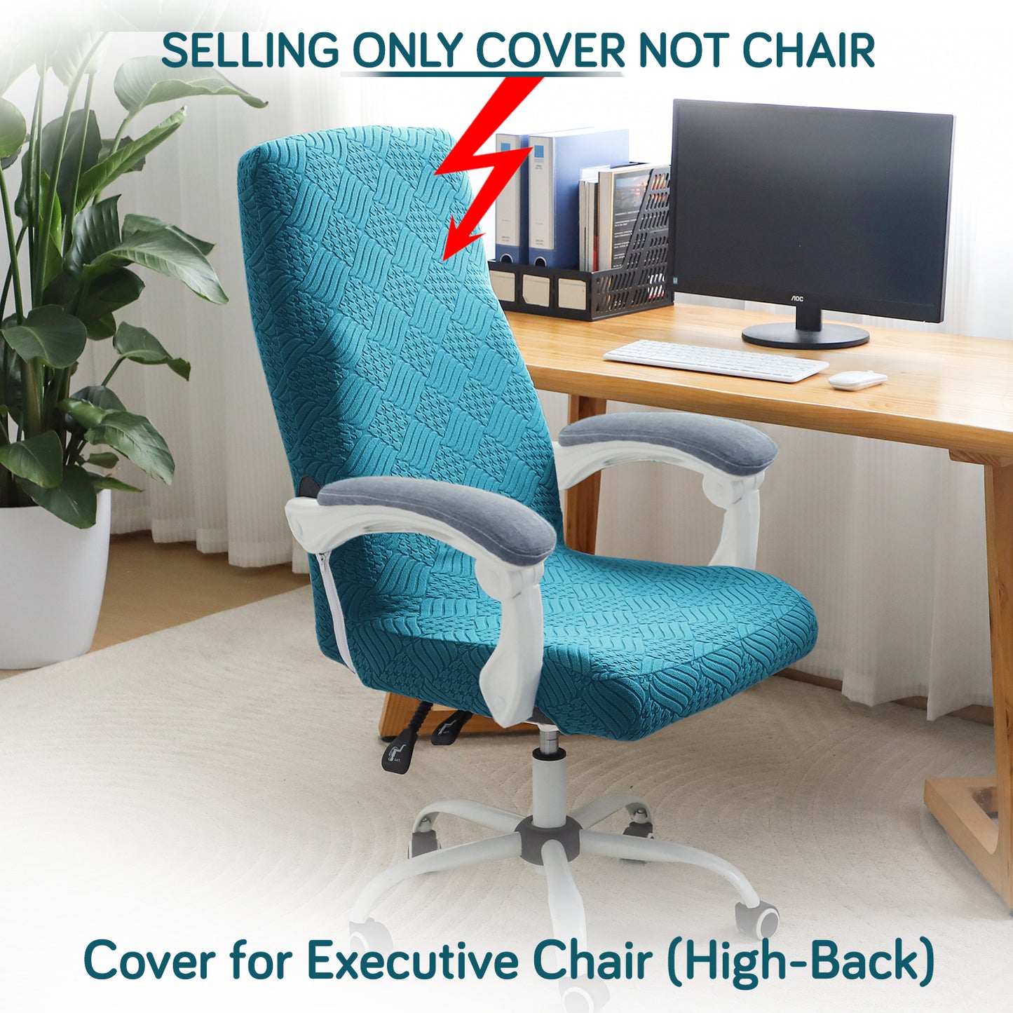Office Chair Cover for Executive Chair (High-Back) – 170 GSM Stretchable Jacquard – Washable & Anti-Slip – Fits Big & Tall Office Chairs, Turquoise