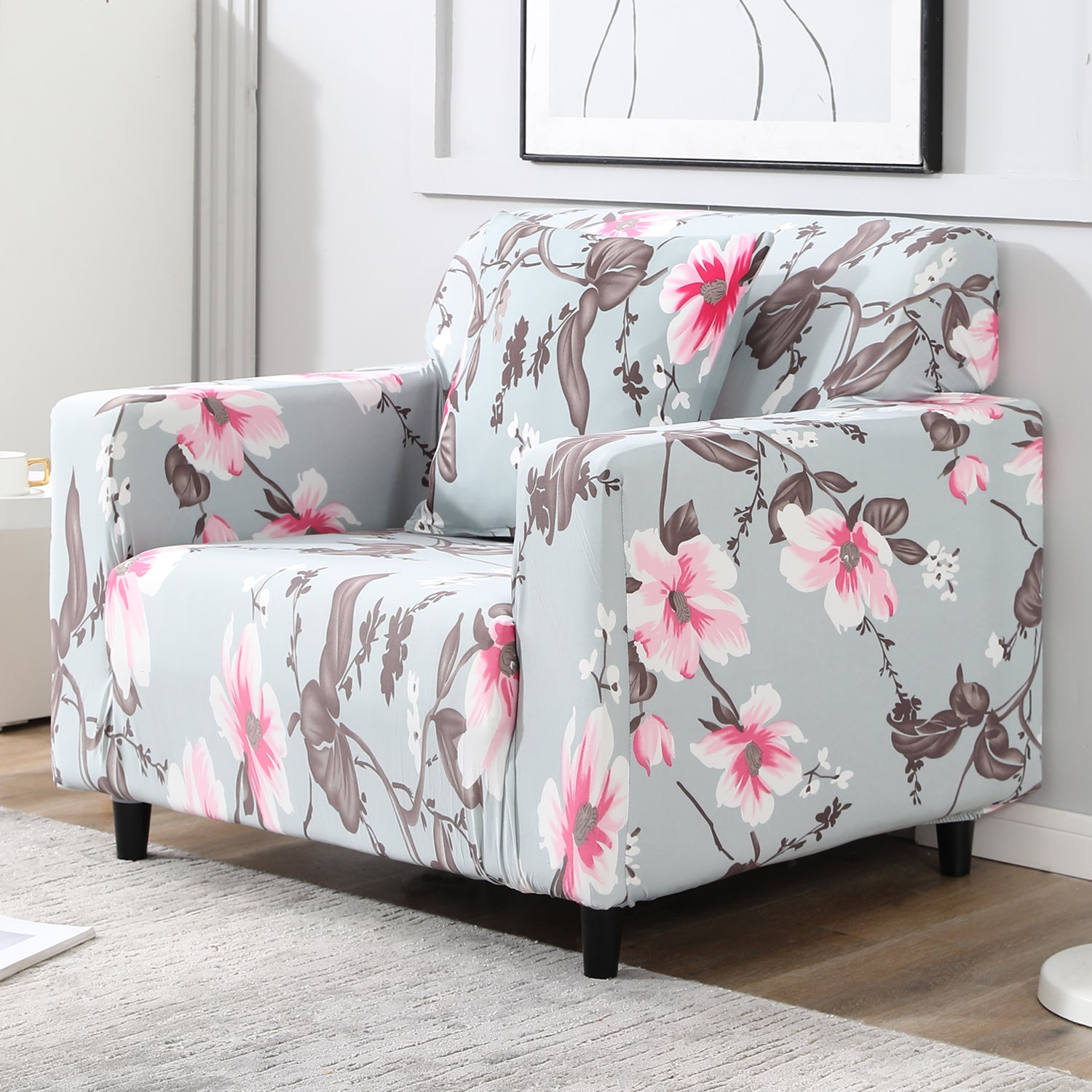 Bluish Grey  Printed stretchable single sofa cover