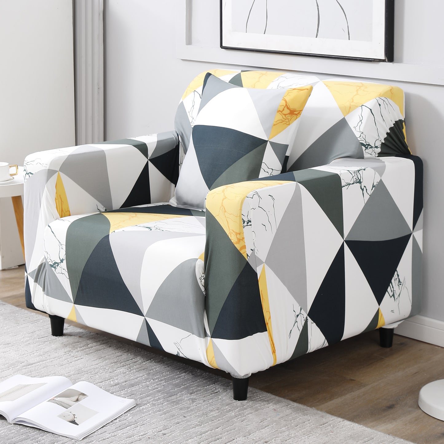 Geometric Multi stretchable single sofa cover