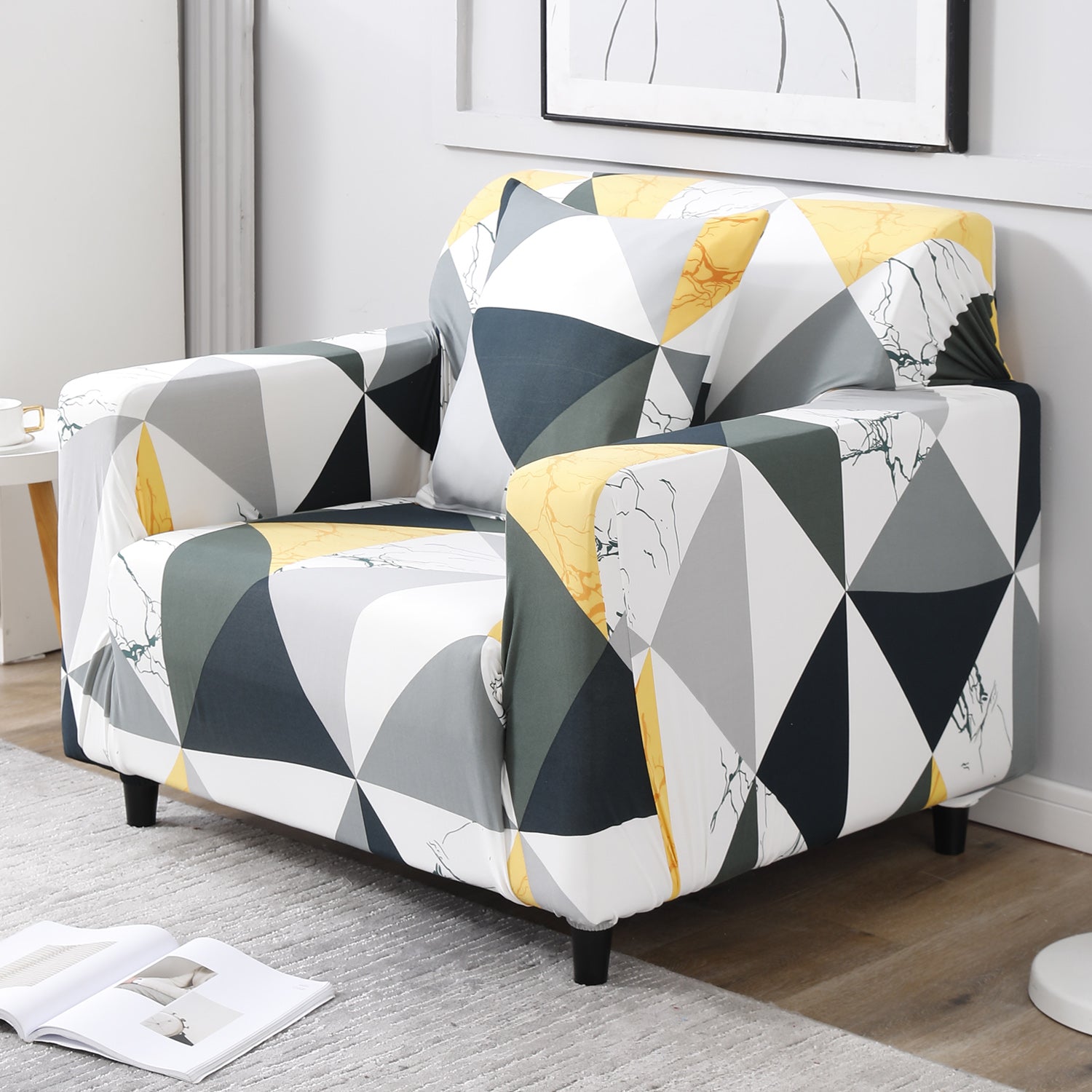 Geometric Multi stretchable single sofa cover