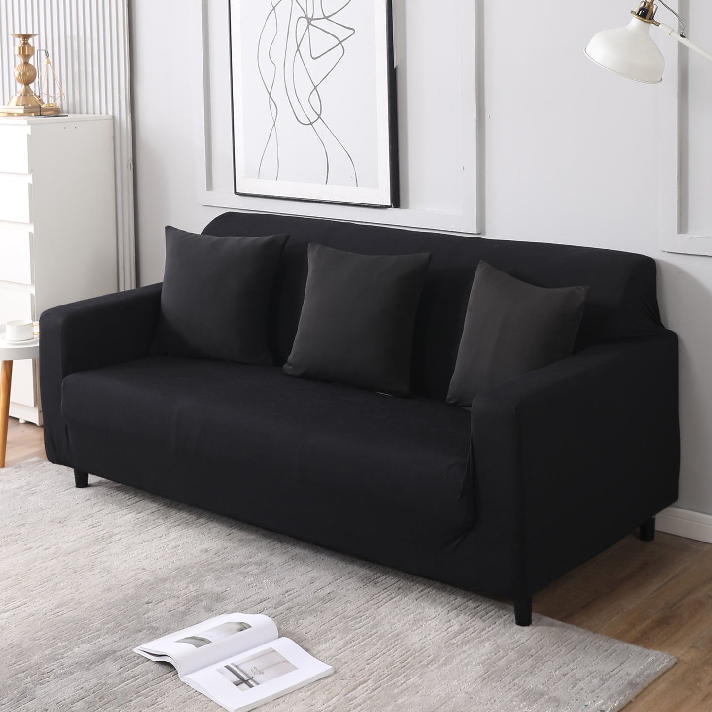 Elastic Stretchable Sofa Cover, Black