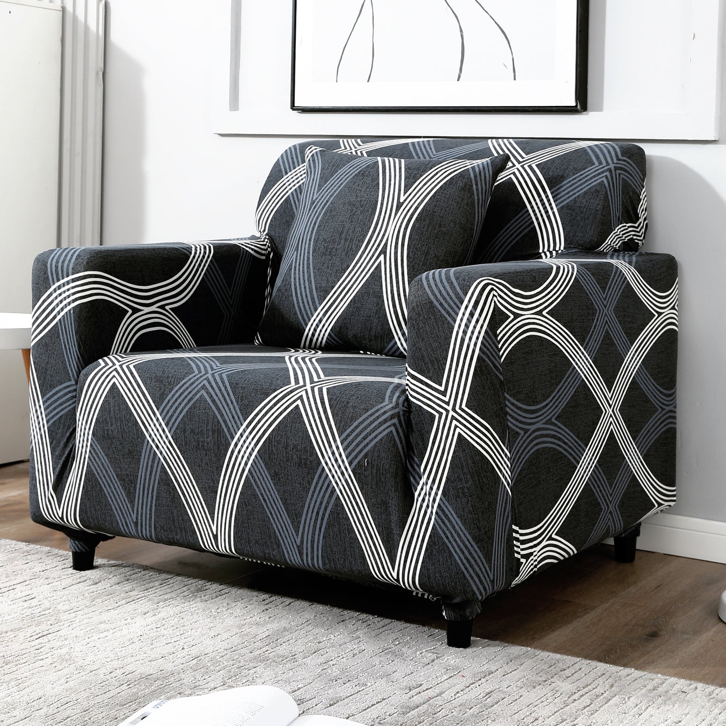 Elastic Stretchable Printed Sofa Cover, Shadow Grey