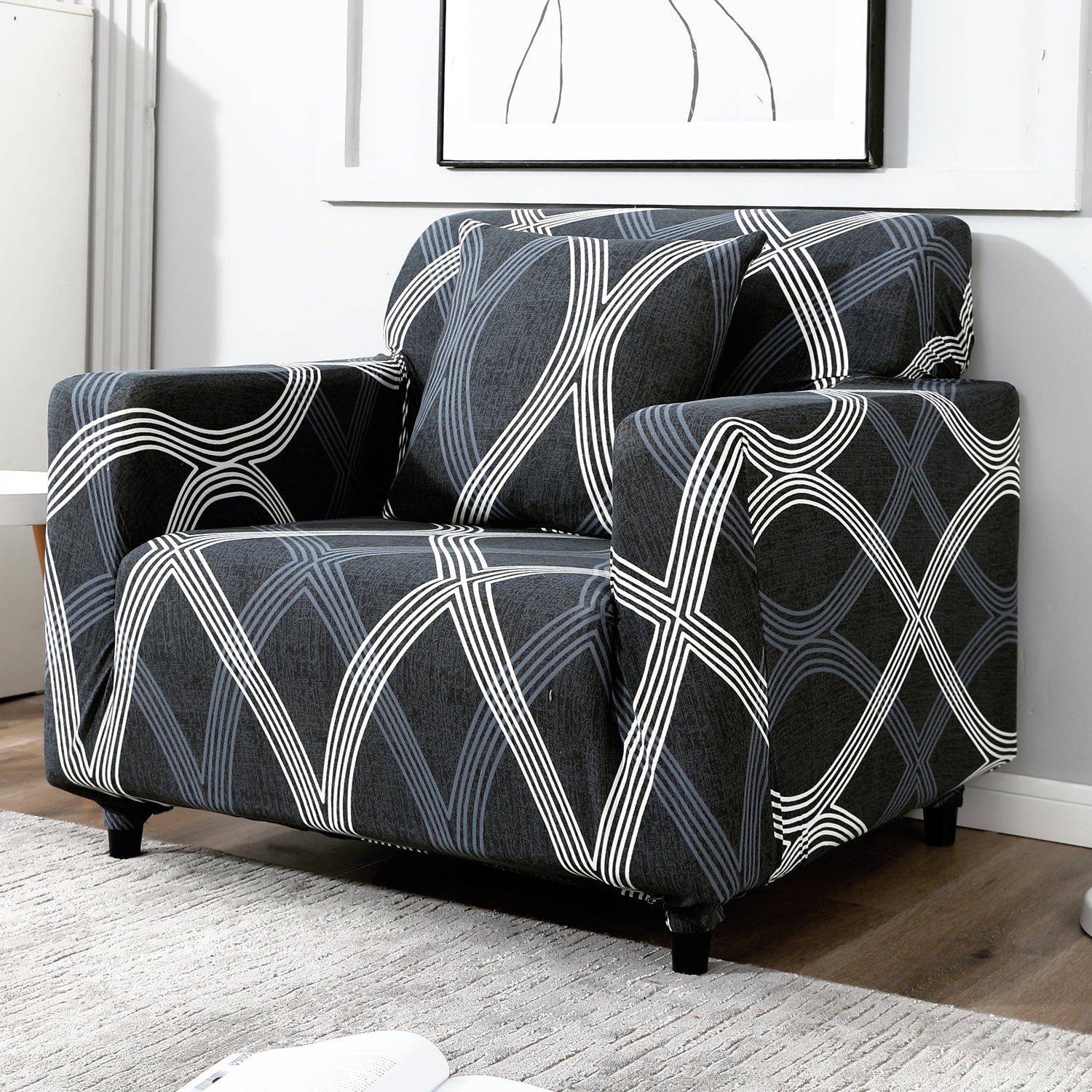 Shadow Grey non slip elastic 1 seater sofa cover