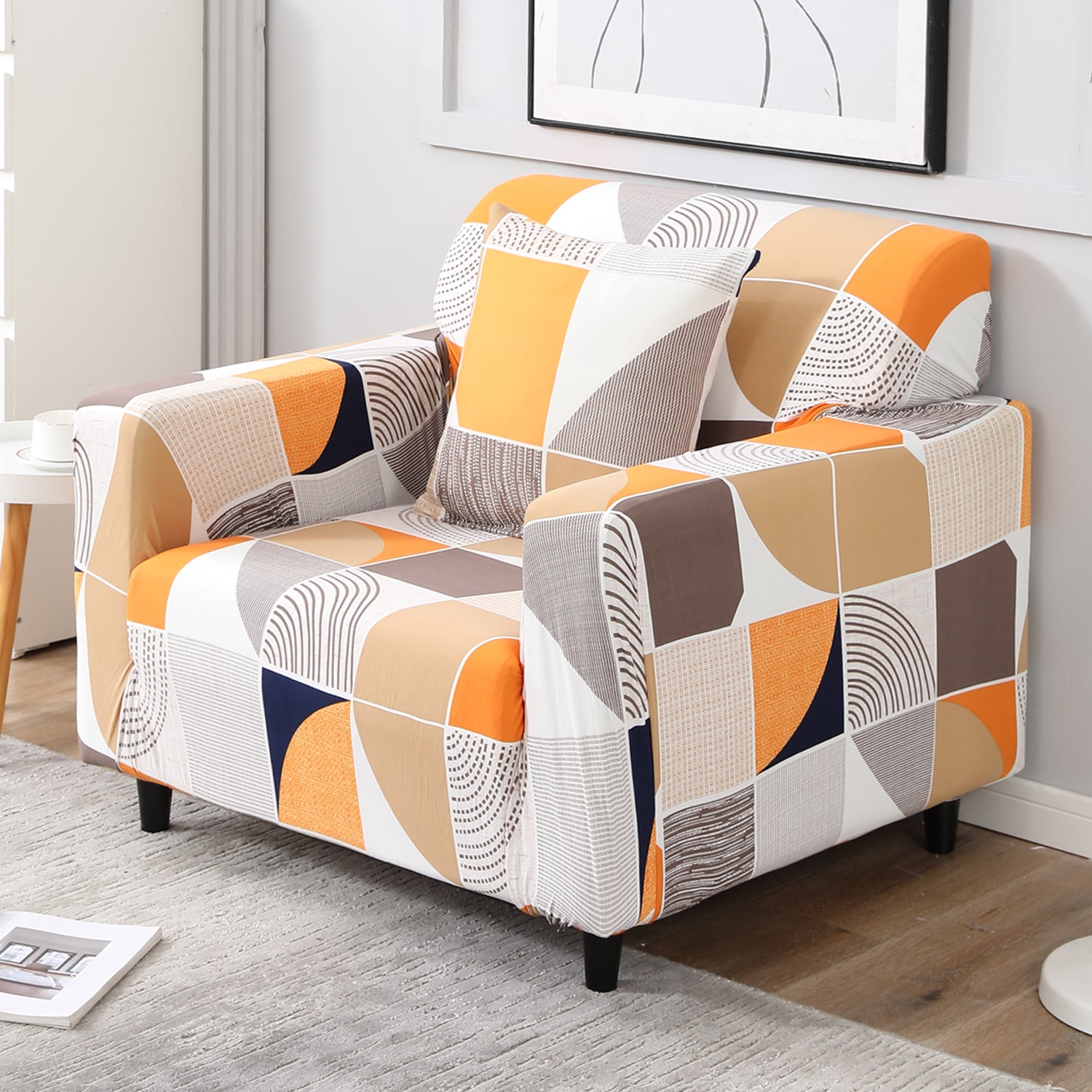 Square Abstract stretchable single sofa cover