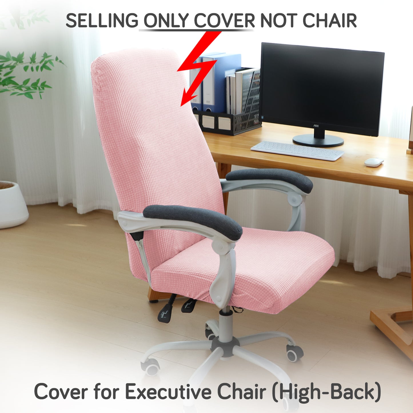 Water Repellent Office Chair Cover for Executive Chair (High-Back) – 210 GSM Stretchable Jacquard – Washable & Anti-Slip – Fits Big & Tall Office Chairs, Pink