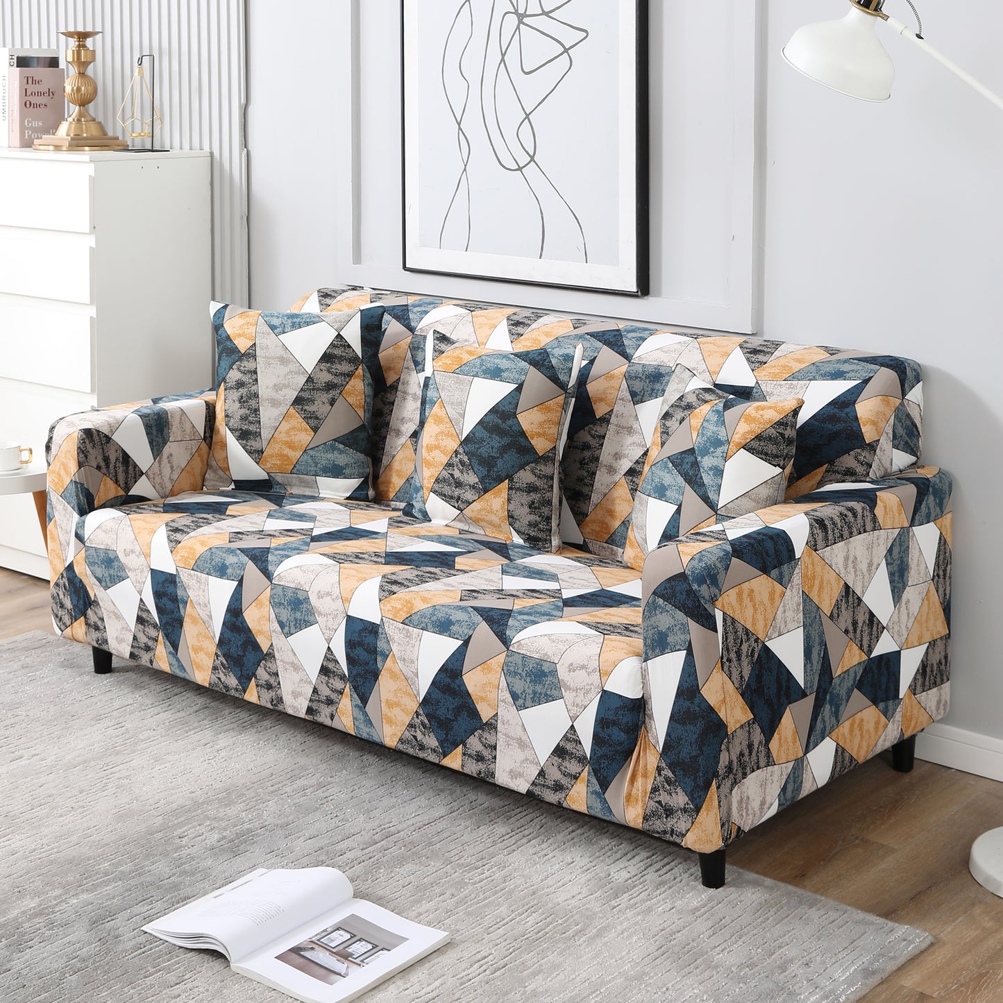 Multicolor Geometric Print stretchable 3 seater sofa covers
