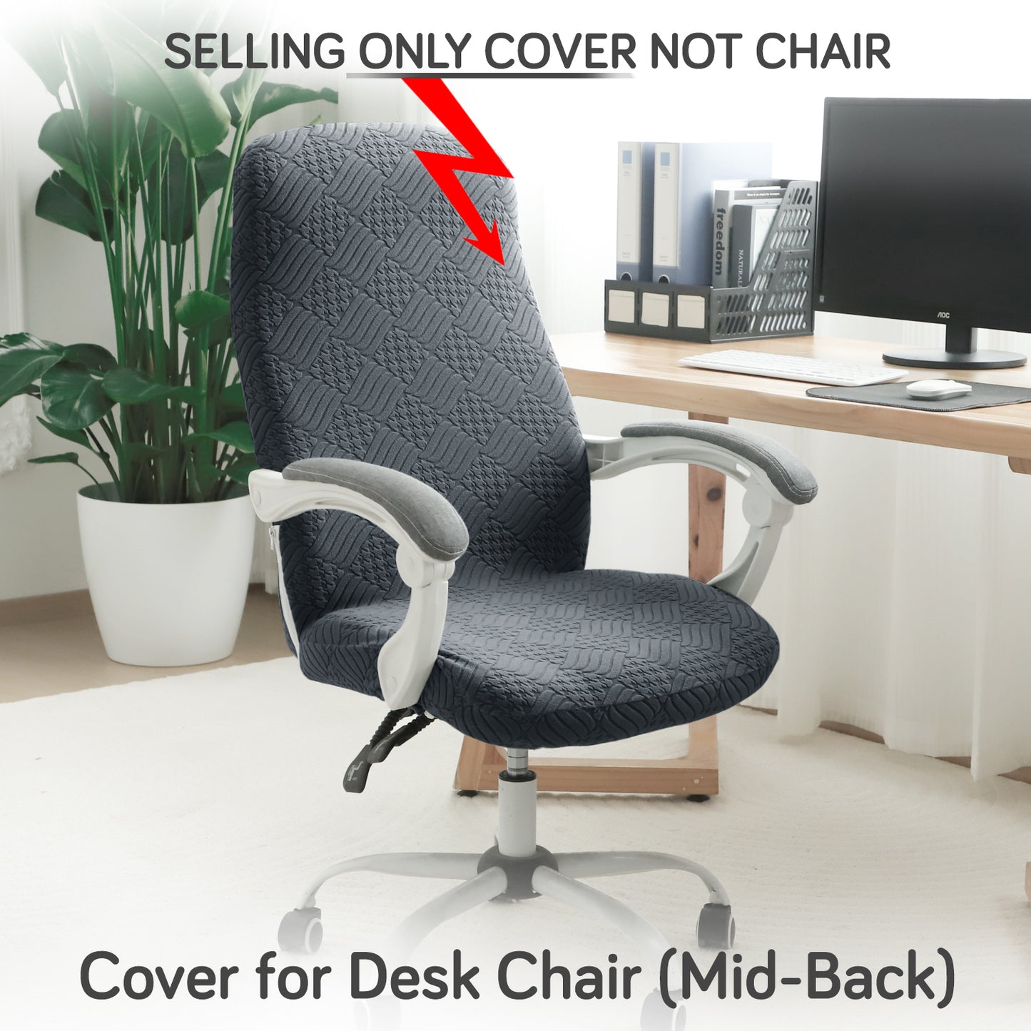 Office Chair Cover for Desk Chair (Mid-Back) – 170 GSM Stretch Jacquard – Washable, Durable & Anti-Slip – Fits Mid-Back Office Chairs, Dark Grey