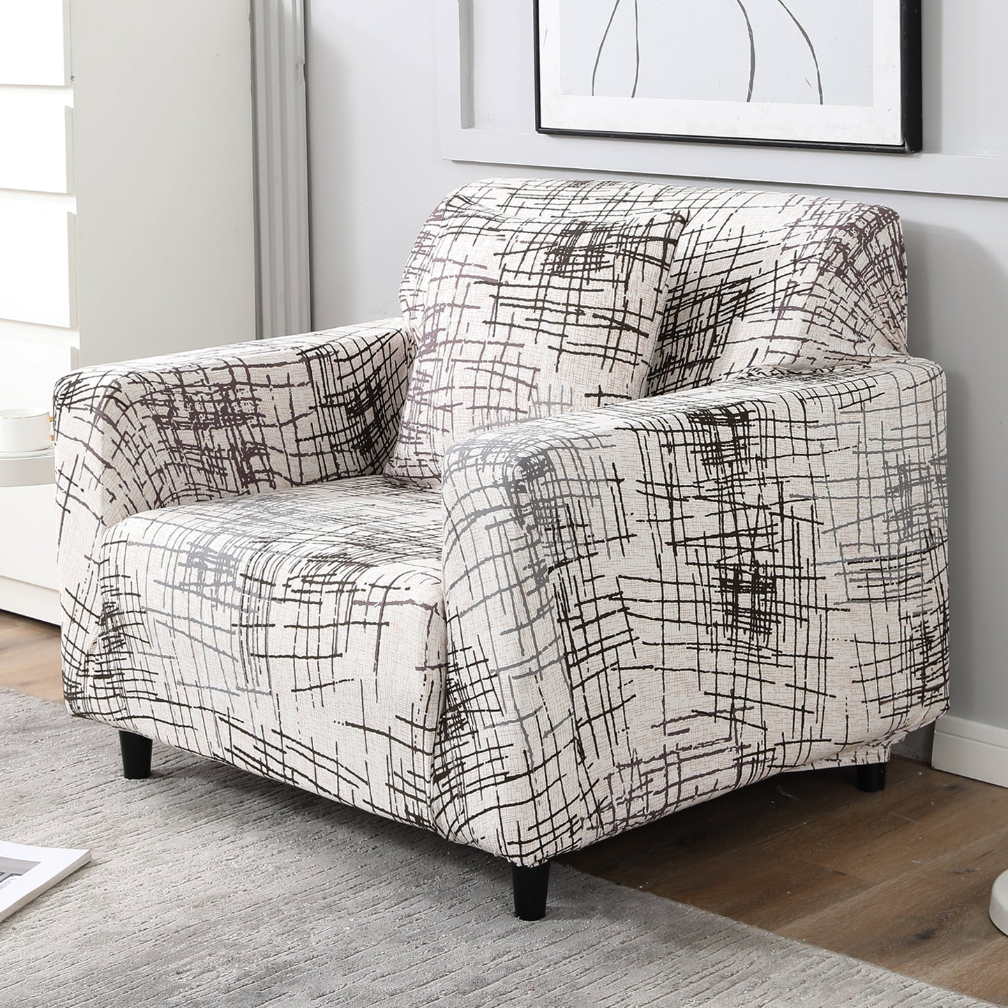 Beige Brown Lines stretchable single sofa cover