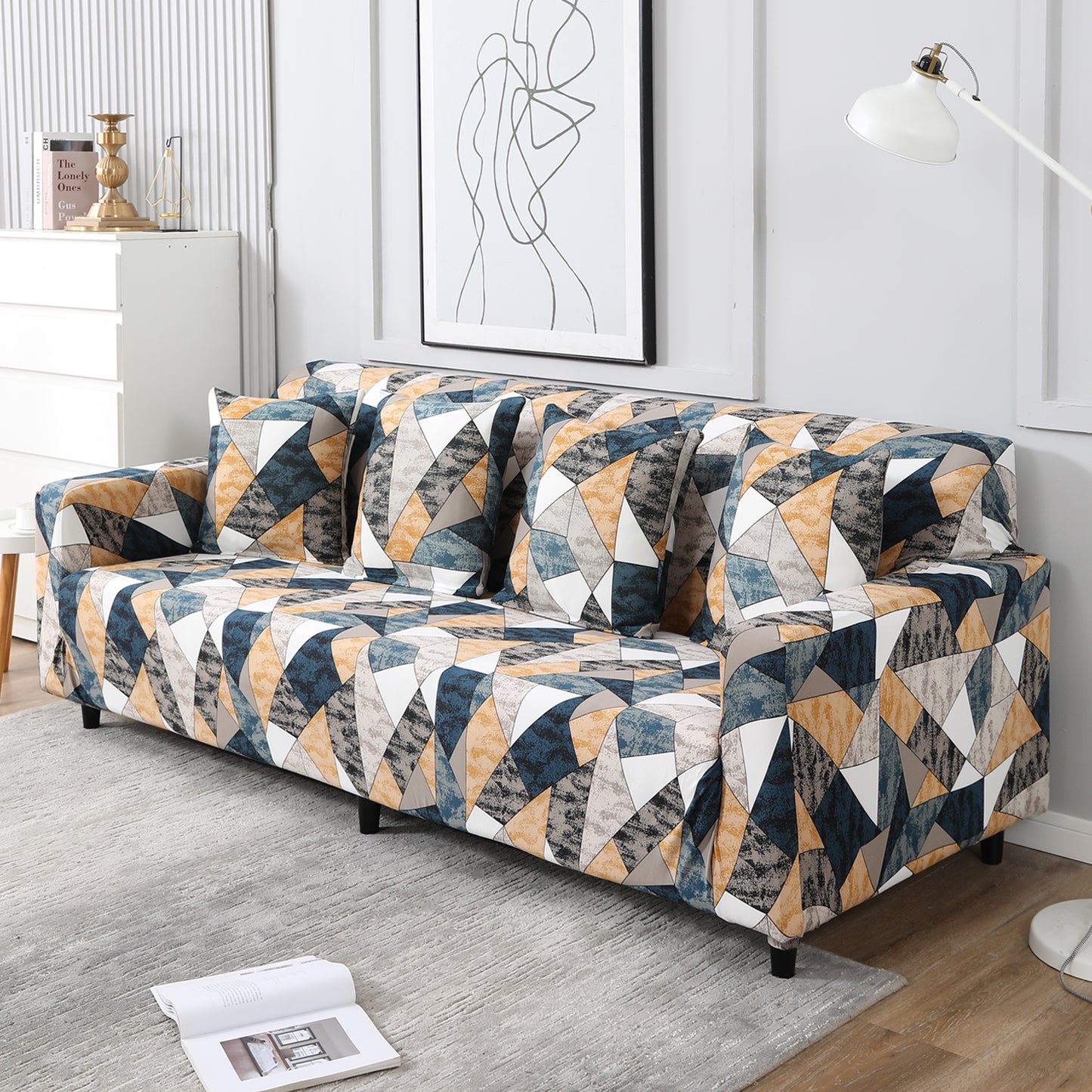 Multicolor Geometric Print, non slip, Stretchable 4 seater sofa covers