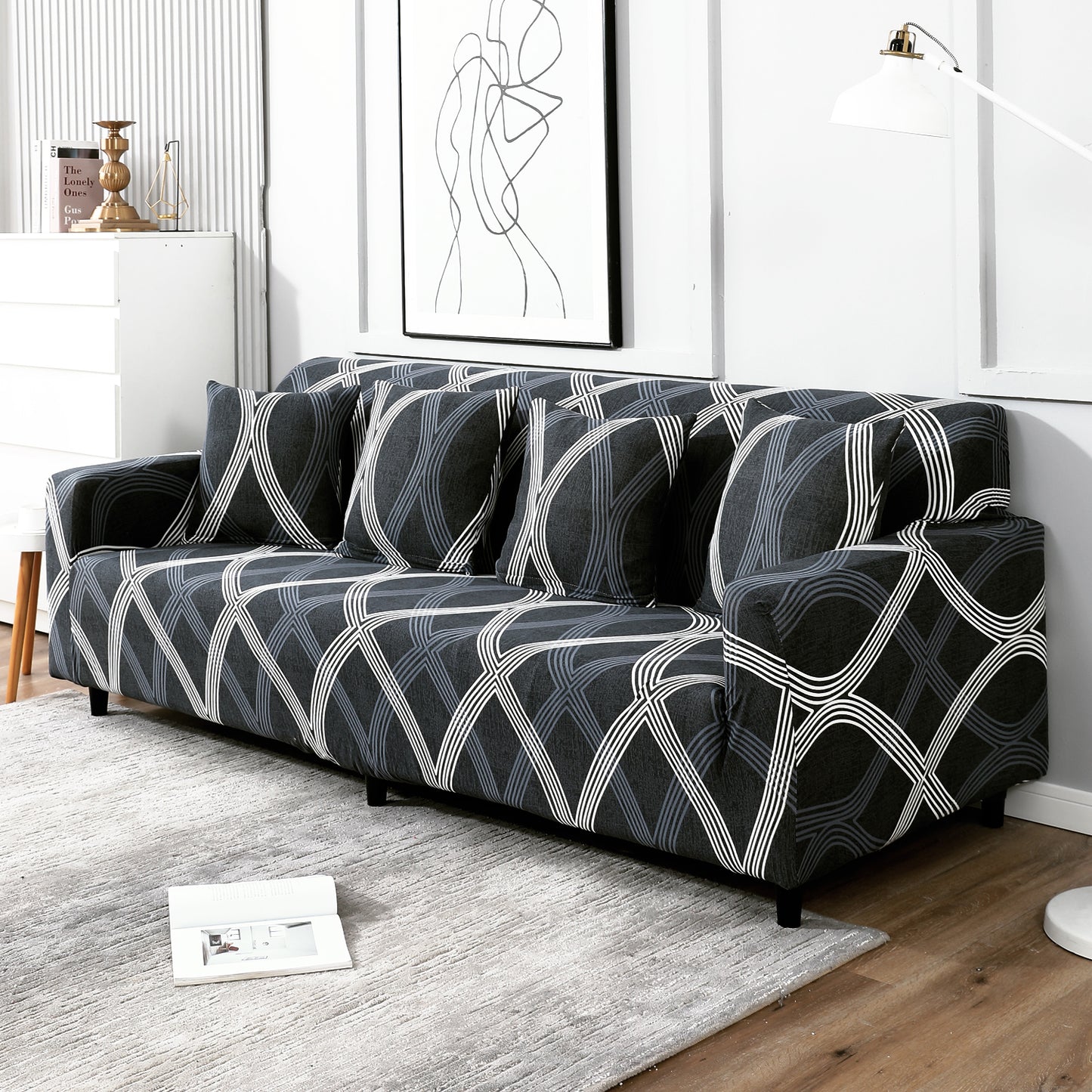 Elastic Stretchable Printed Sofa Cover, Shadow Grey