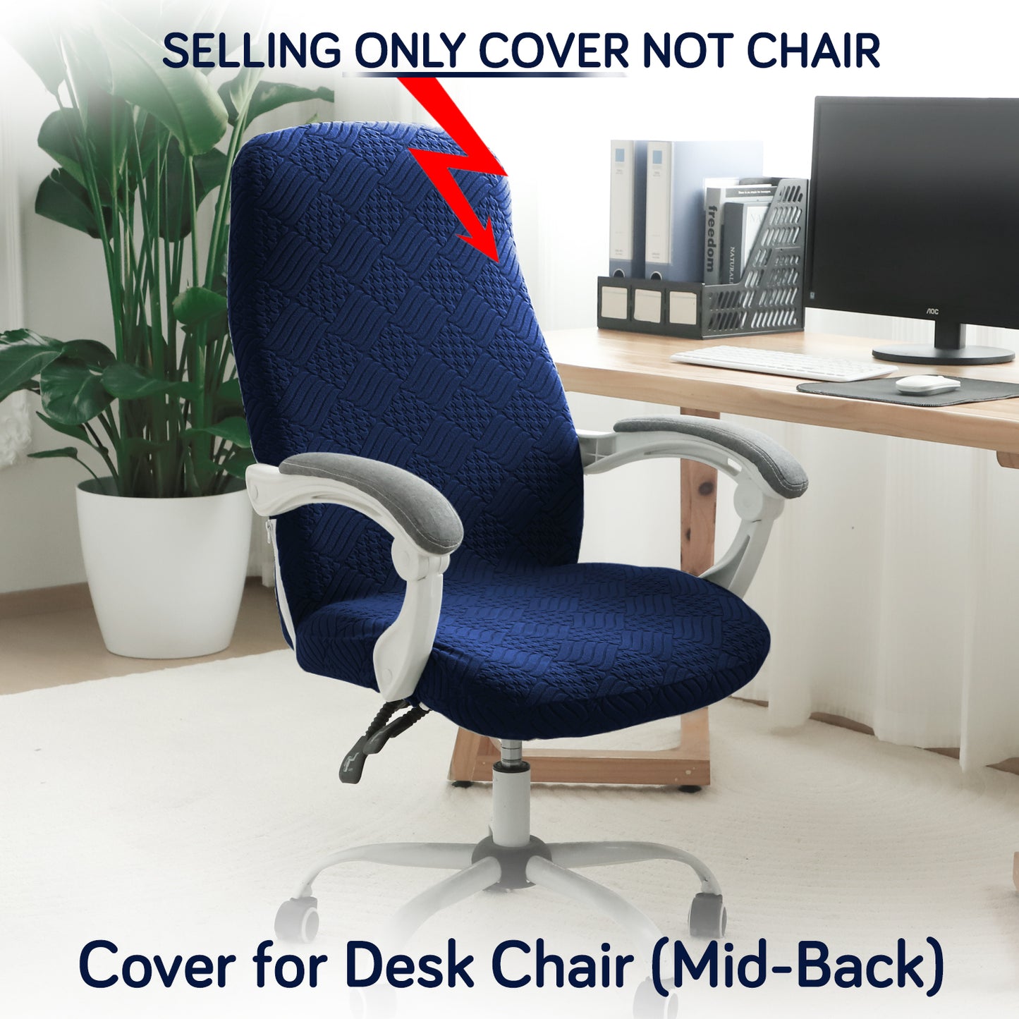Office Chair Cover for Desk Chair (Mid-Back) – 170 GSM Stretch Jacquard – Washable, Durable & Anti-Slip – Fits Mid-Back Office Chairs, Navy Blue