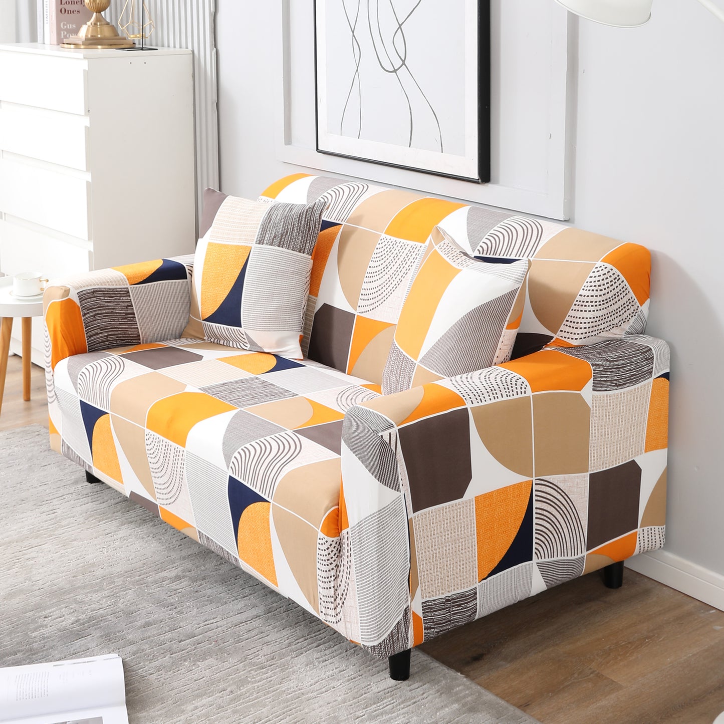 Square Abstract stretchable two seater sofa cover