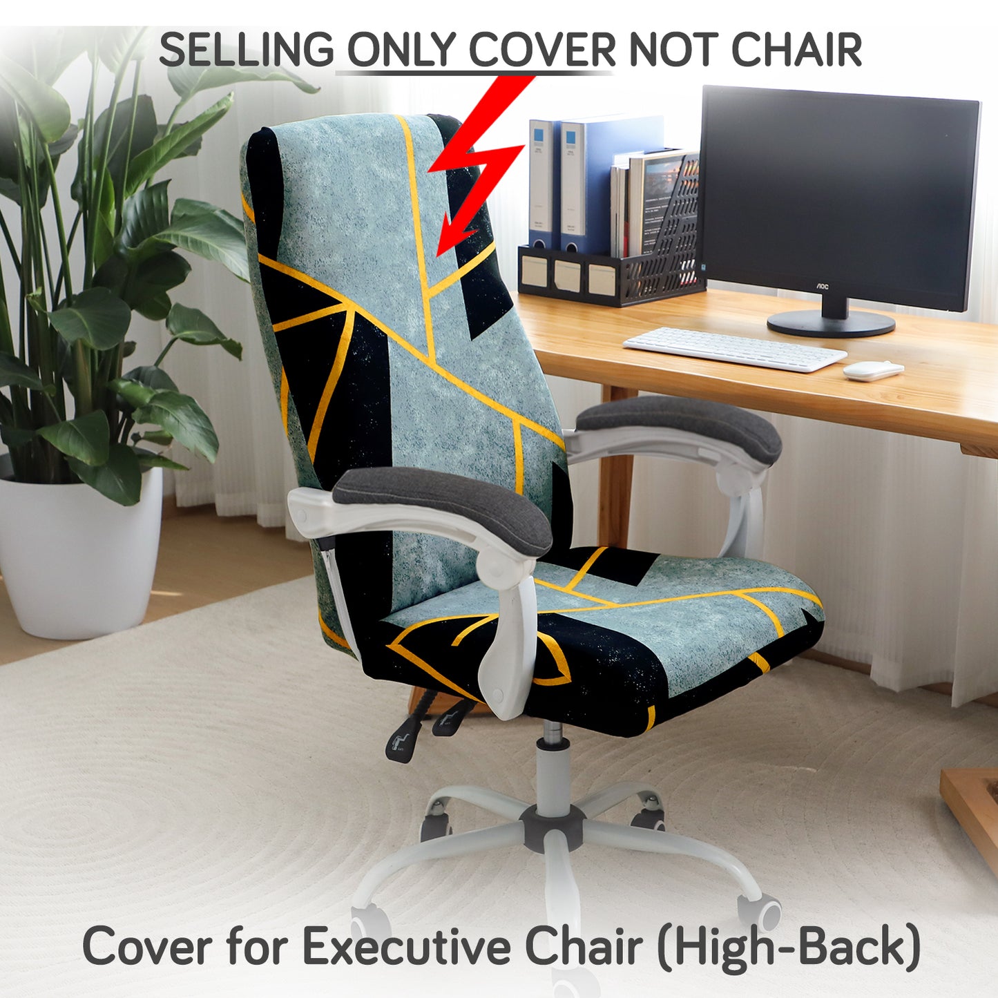 Printed Office Chair Cover for Executive Chair (High-Back) – 140 GSM Stretchable Fabric – Washable & Anti-Slip – Fits Big & Tall Office Chairs, Multicolor Abstract Geometry