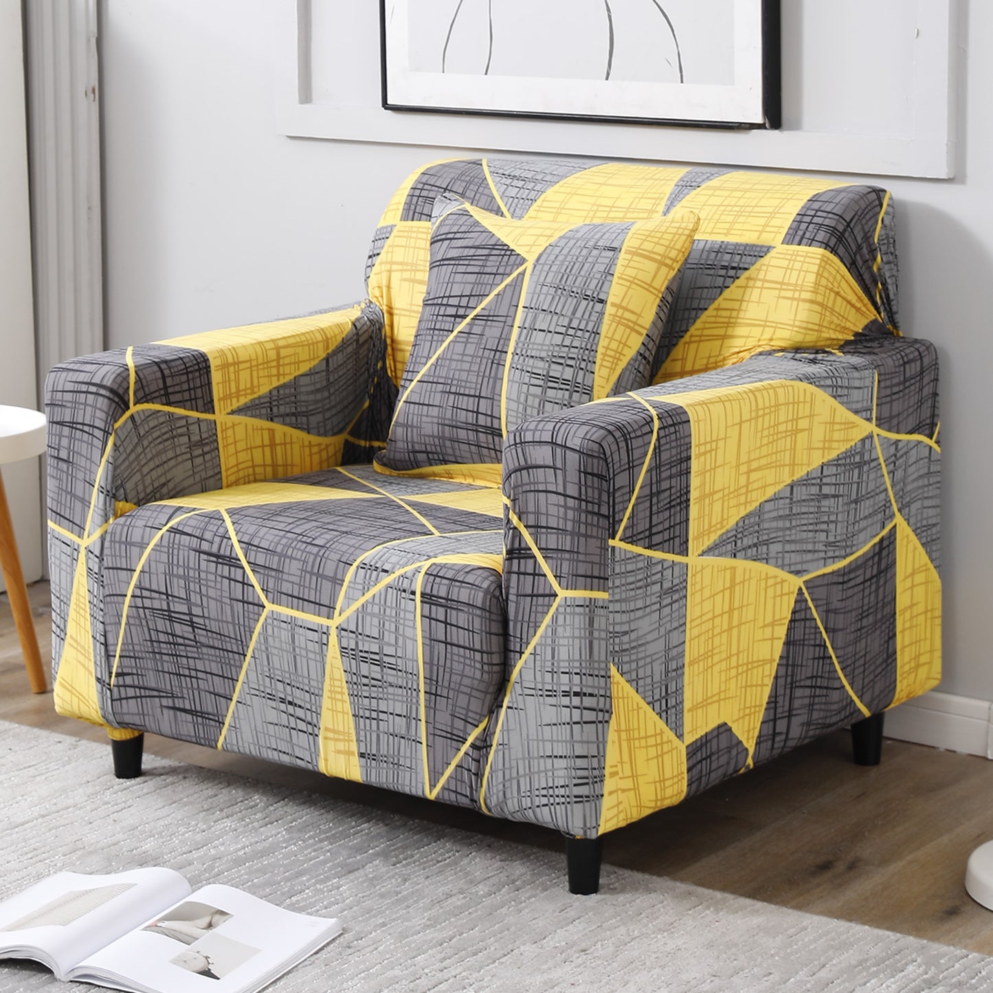 Abstract Grey polyester non slip elastic 1 seater sofa cover