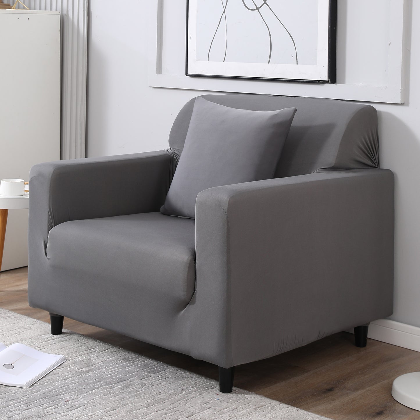 Plain grey colour elastic single sofa cover