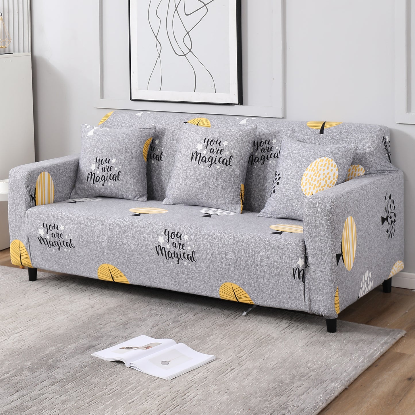 Grey Trees polyester non slip elastic 3 seater sofa cover