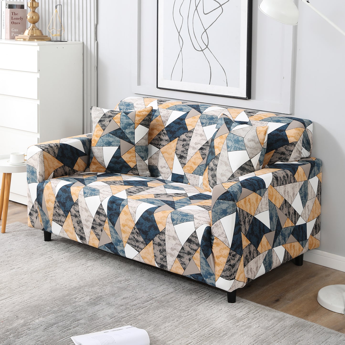 Multicolor Geometric Print stretchable two seater sofa cover