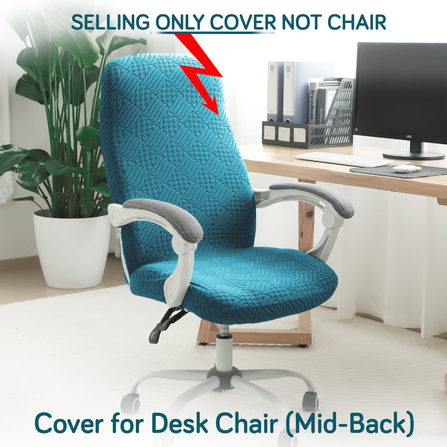 Office Chair Cover for Desk Chair (Mid-Back) – 170 GSM Stretch Jacquard – Washable, Durable & Anti-Slip – Fits Mid-Back Office Chairs, Turquoise