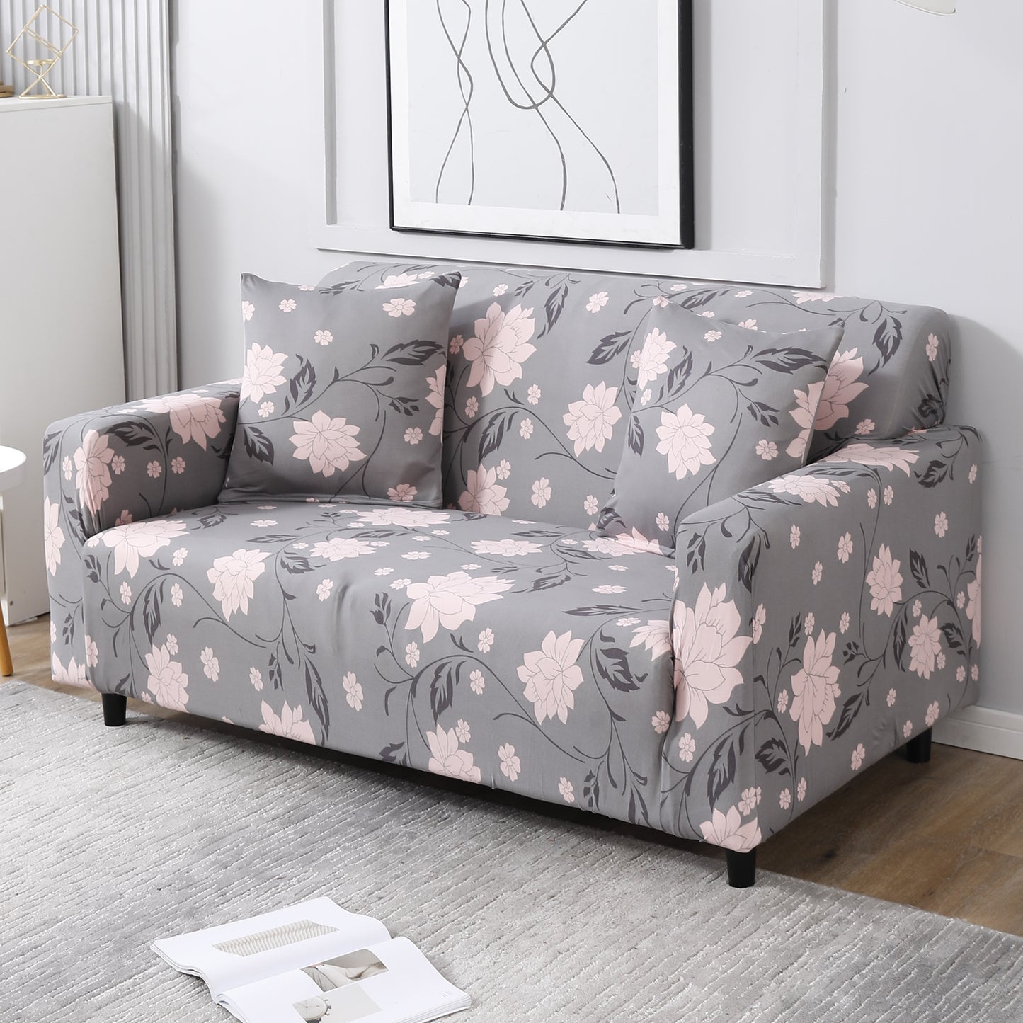 Grey Dahila non slip elastic 2 seater sofa cover