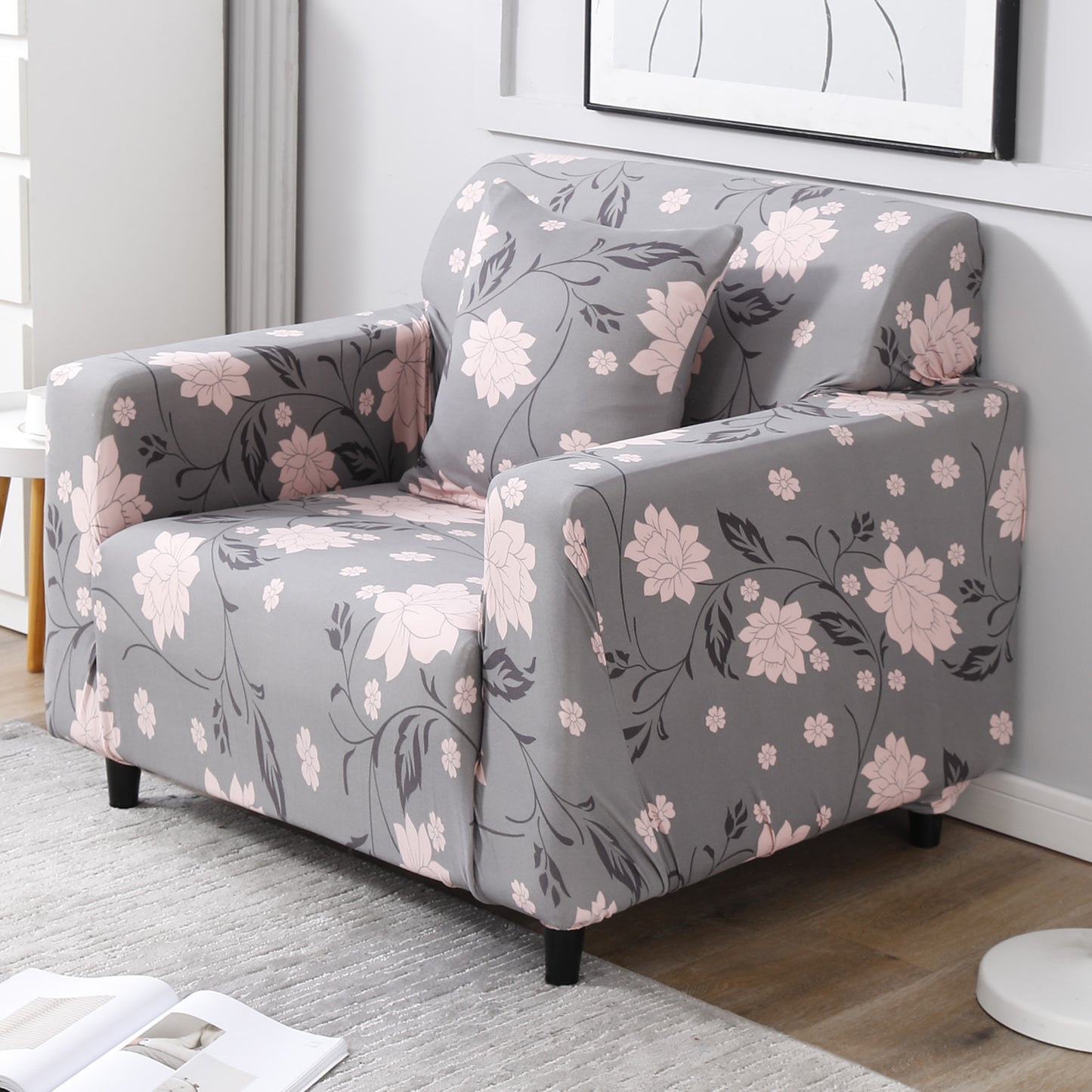 Grey Dahila non slip elastic 1 seater sofa cover