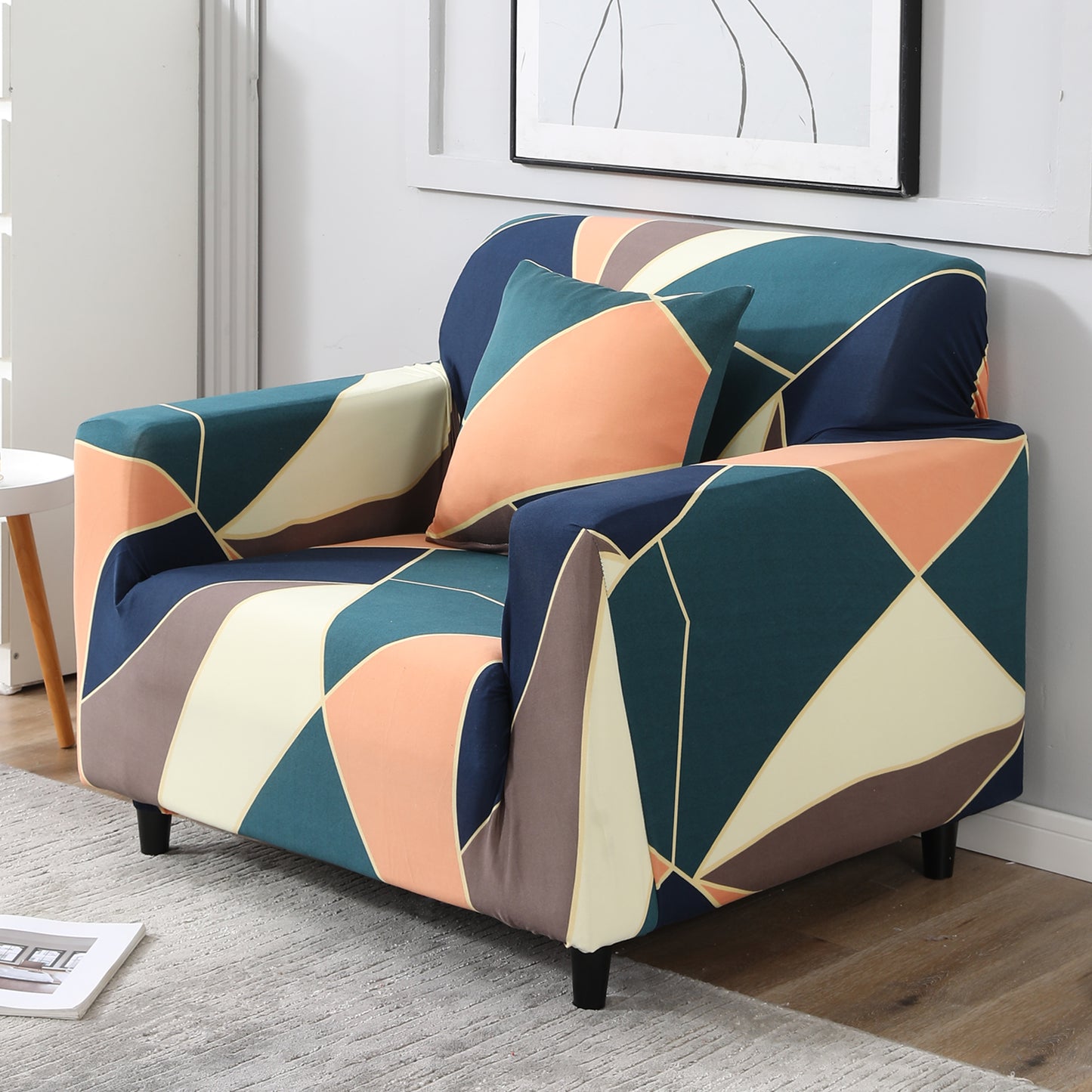 Green Peach Abstract non slip elastic 1 seater sofa cover