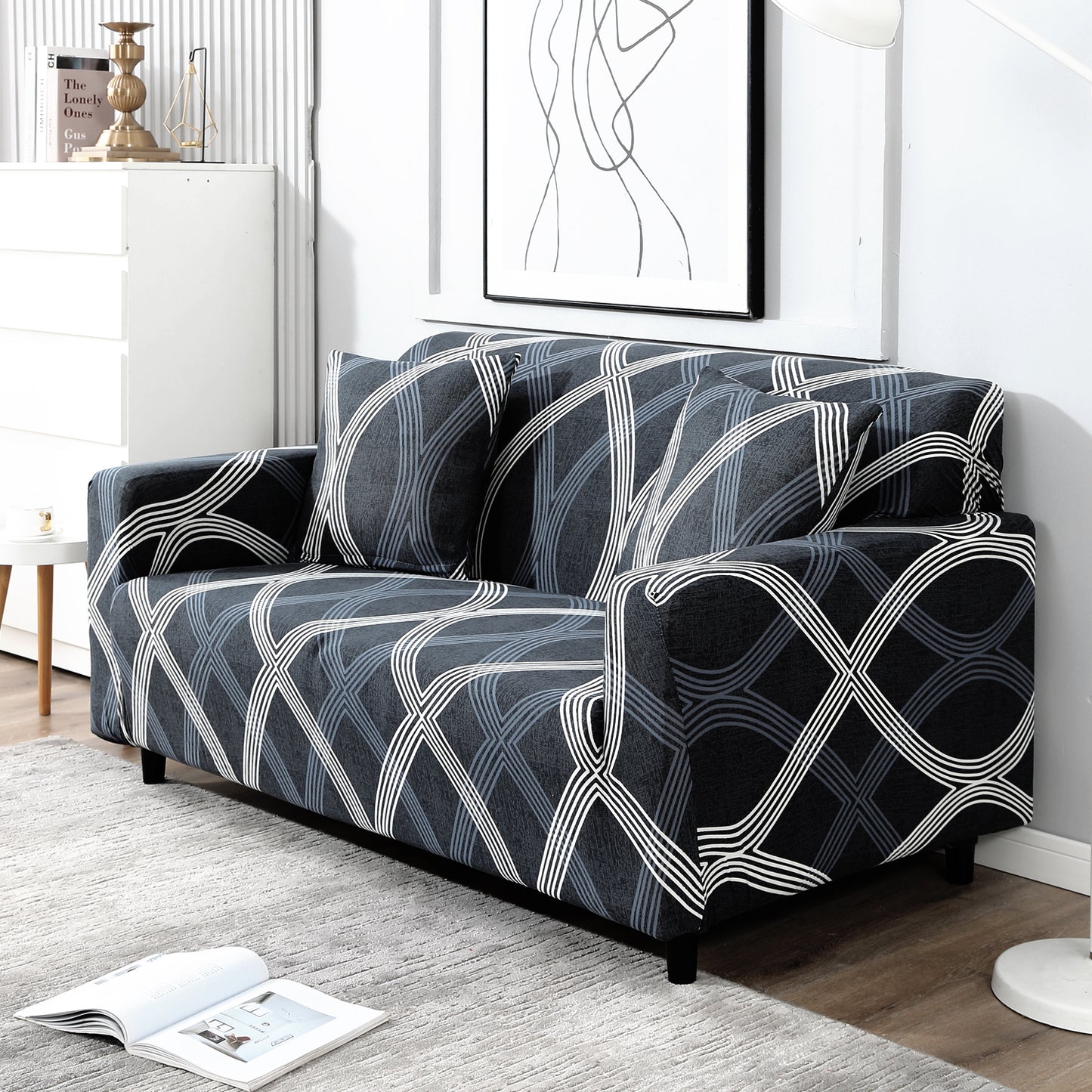 Elastic Stretchable Printed Sofa Cover, Shadow Grey