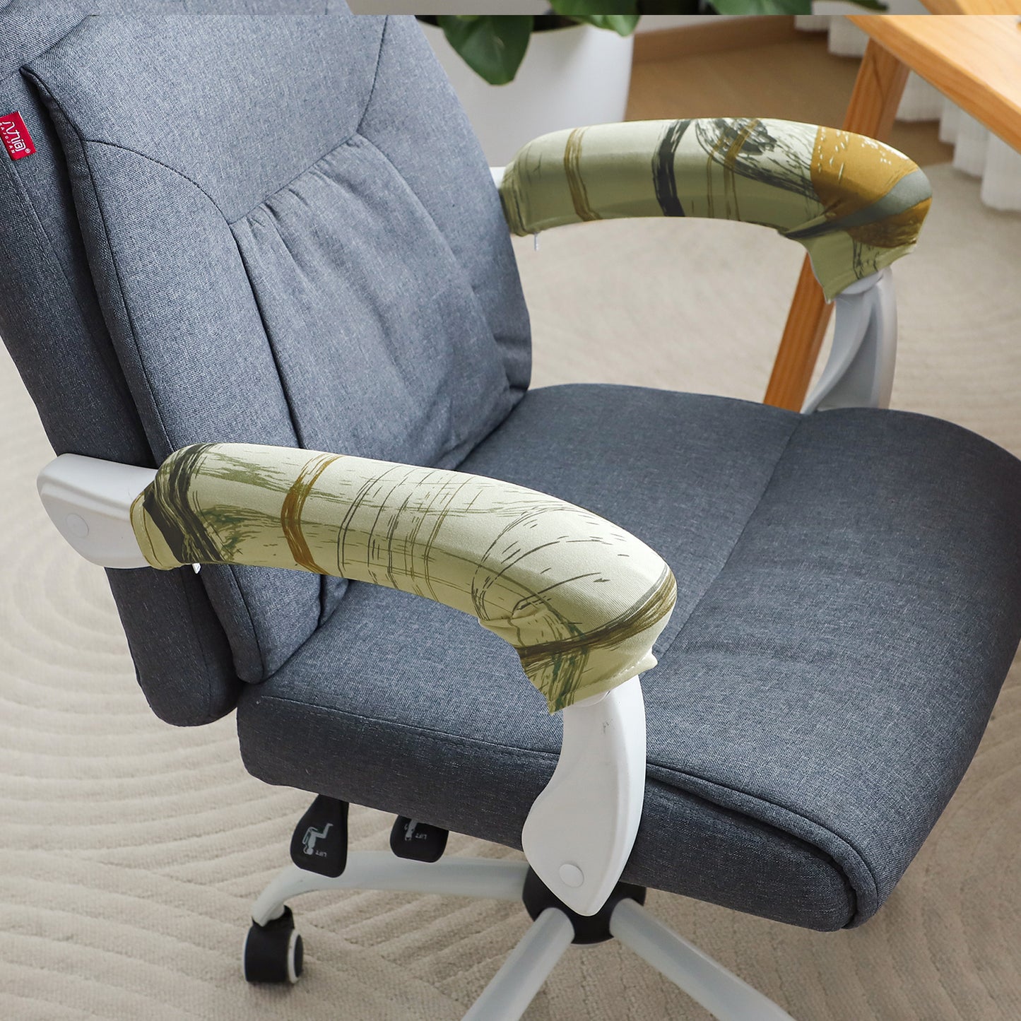 140gsm Printed Armrest Covers for Office Chair (Zipper Style), 1 Pair, Parchement Beige Abstract Art