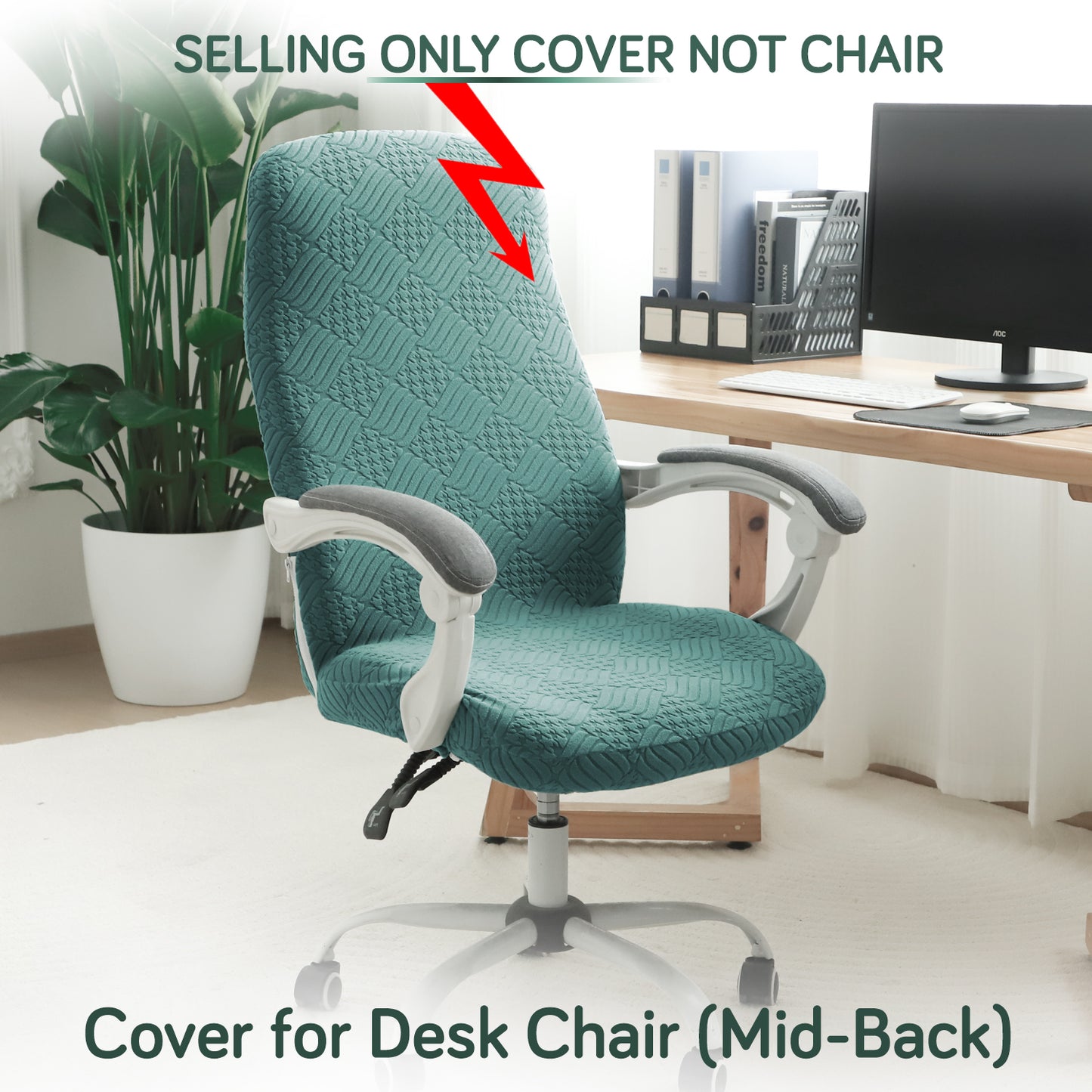 Office Chair Cover for Desk Chair (Mid-Back) – 170 GSM Stretch Jacquard – Washable, Durable & Anti-Slip – Fits Mid-Back Office Chairs, Green