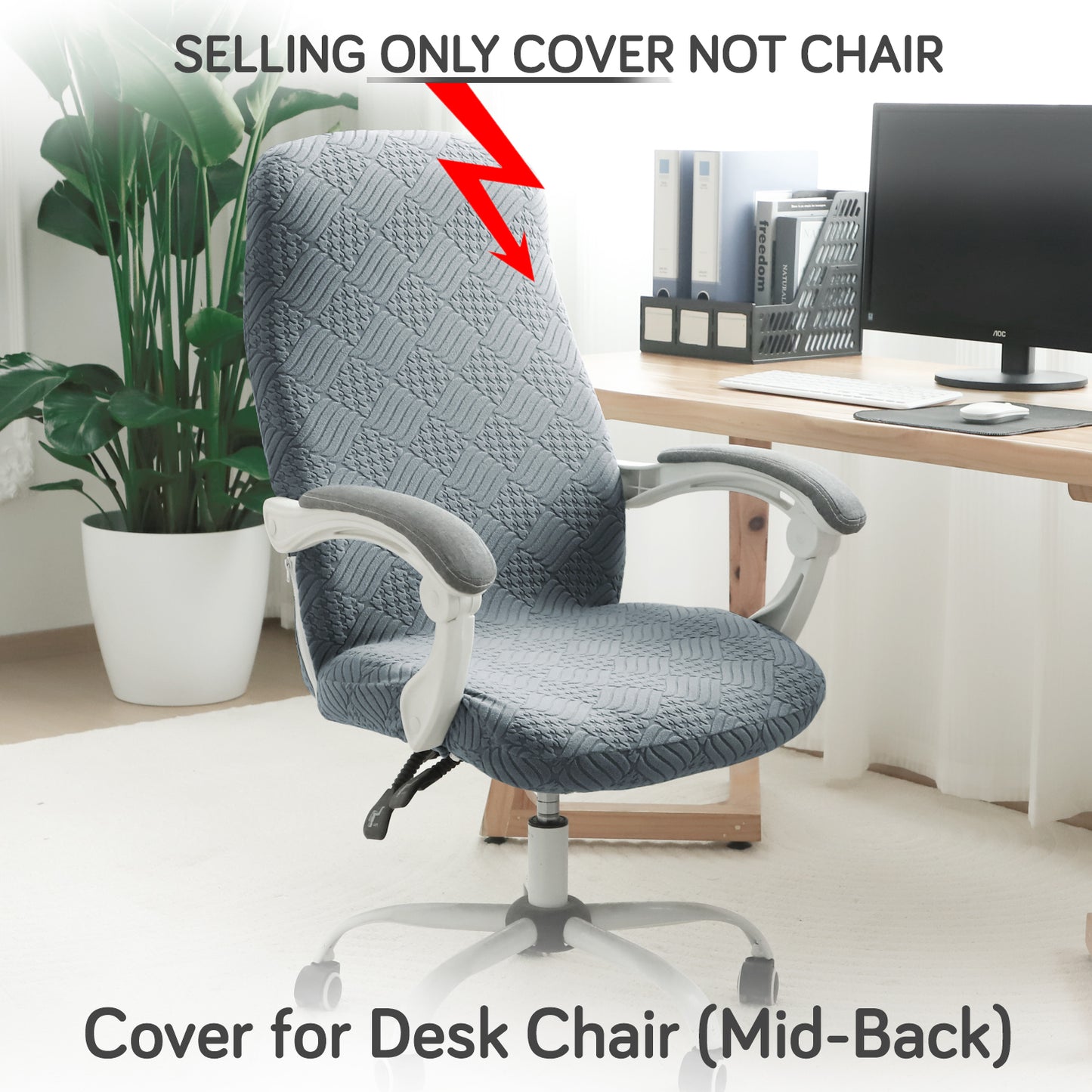 Office Chair Cover for Desk Chair (Mid-Back) – 170 GSM Stretch Jacquard – Washable, Durable & Anti-Slip – Fits Mid-Back Office Chairs, Light Grey