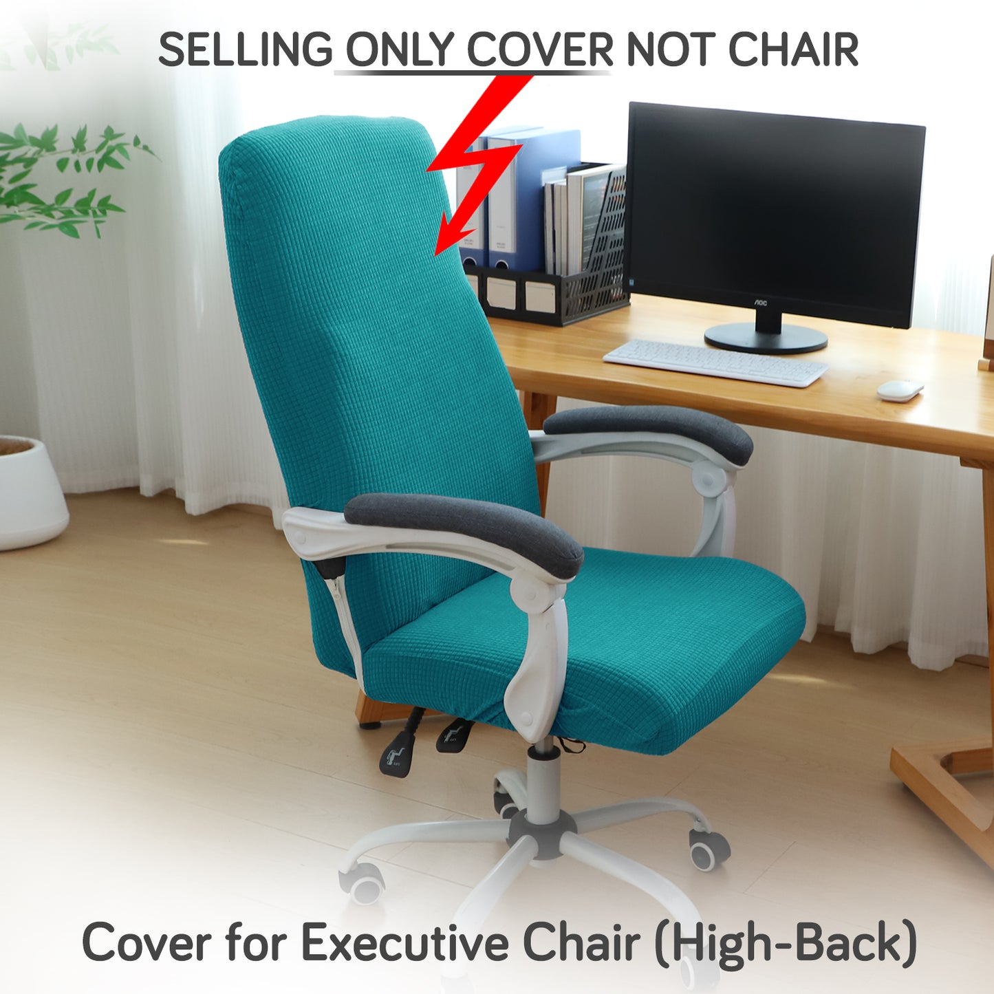 Water Repellent Office Chair Cover for Executive Chair (High-Back) – 210 GSM Stretchable Jacquard – Washable & Anti-Slip – Fits Big & Tall Office Chairs, Teal