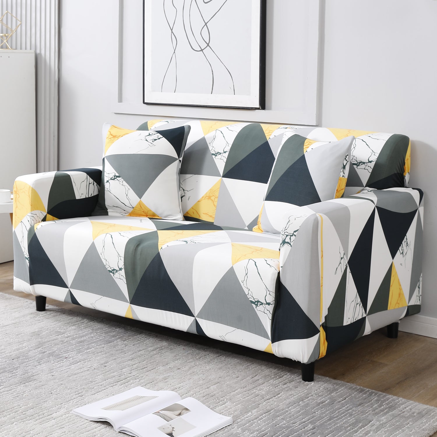 Geometric Multi non slip elastic 2 seater sofa cover