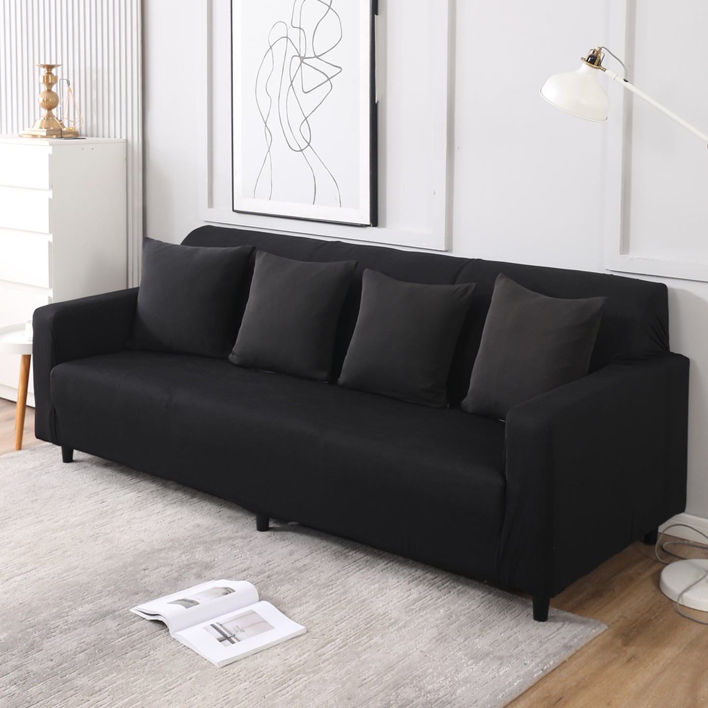 Elastic Stretchable Sofa Cover, Black