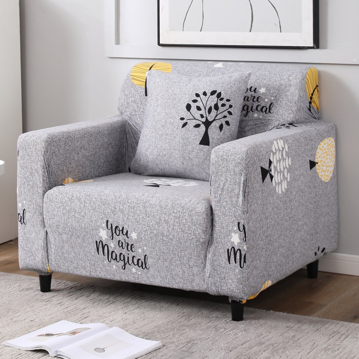 Grey Trees Printed stretchable single sofa cover
