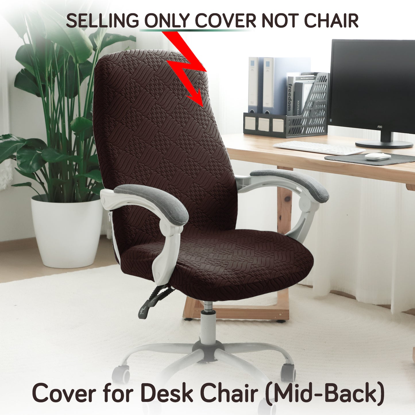 Office Chair Cover for Desk Chair (Mid-Back) – 170 GSM Stretch Jacquard – Washable, Durable & Anti-Slip – Fits Mid-Back Office Chairs, Brown
